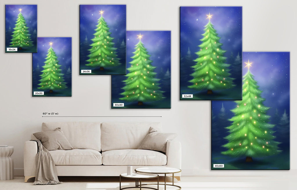 Christmas Canvas Art - Digital Holiday Tree Giclee Print Canvas, Ready to Hang, Large