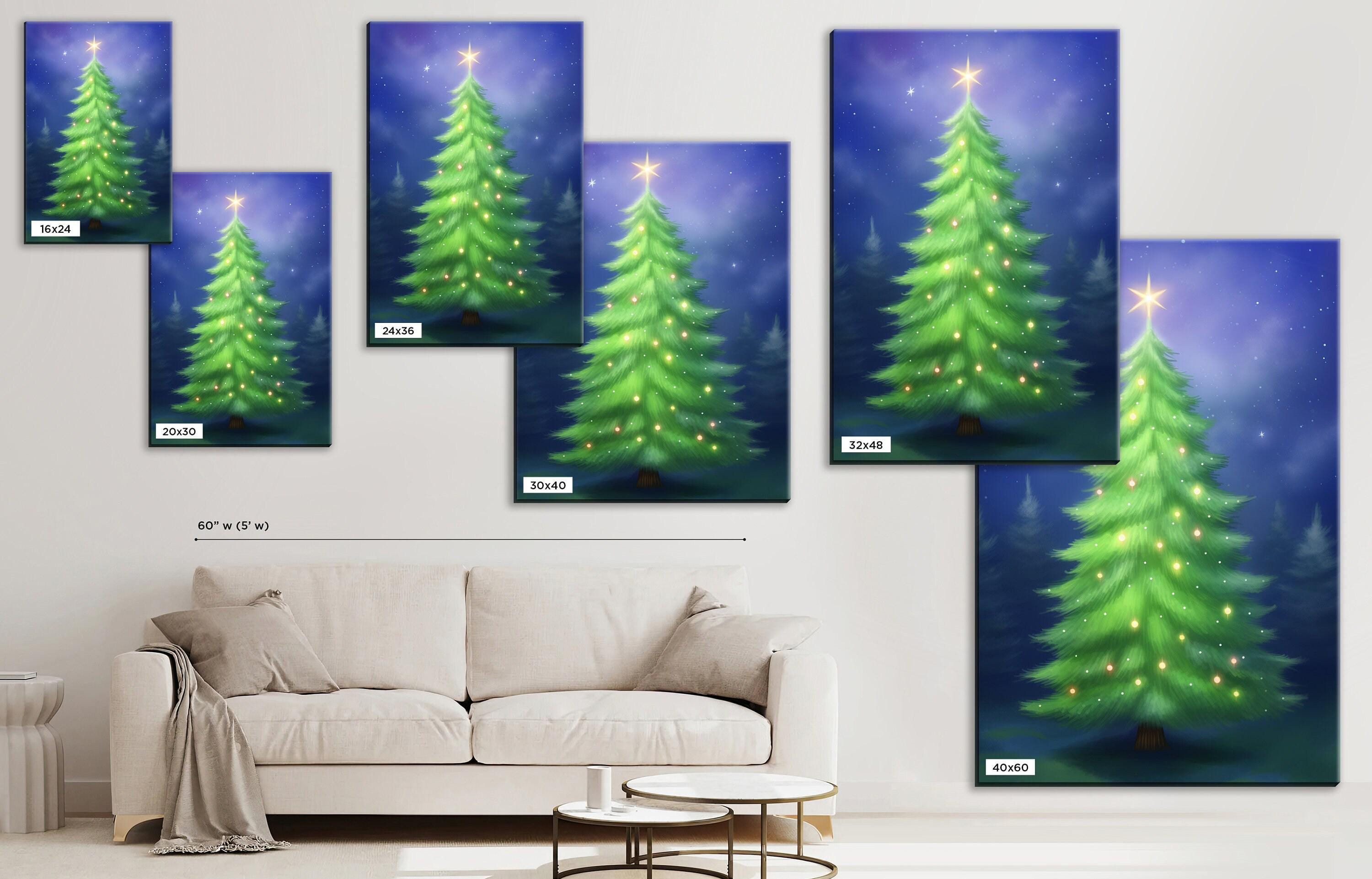 Christmas Canvas Art - Digital Holiday Tree Giclee Print Canvas, Ready to Hang, Large