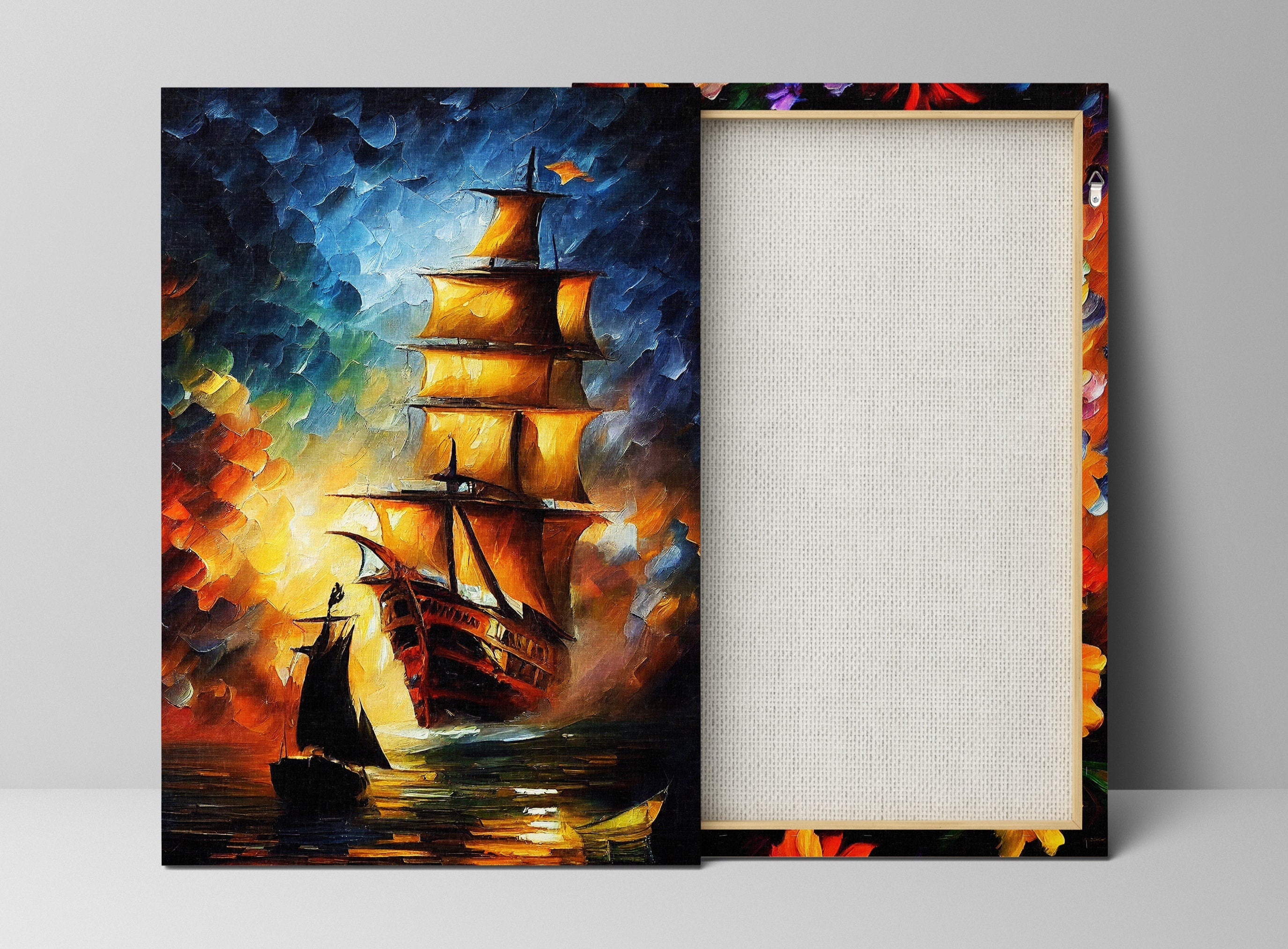 Pirate Ship Canvas Art – High Quality Oil Painting Print on Wooden Frame