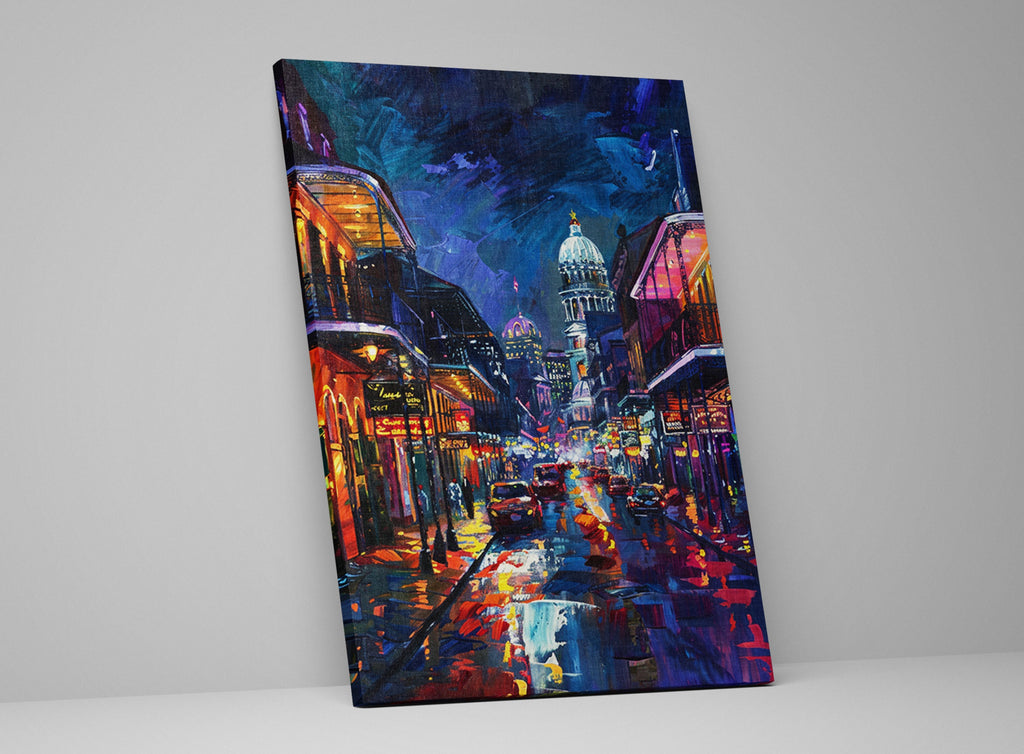 New Orleans Canvas Art – Bourbon Street Painting on Large Gallery Wrapped Canvas