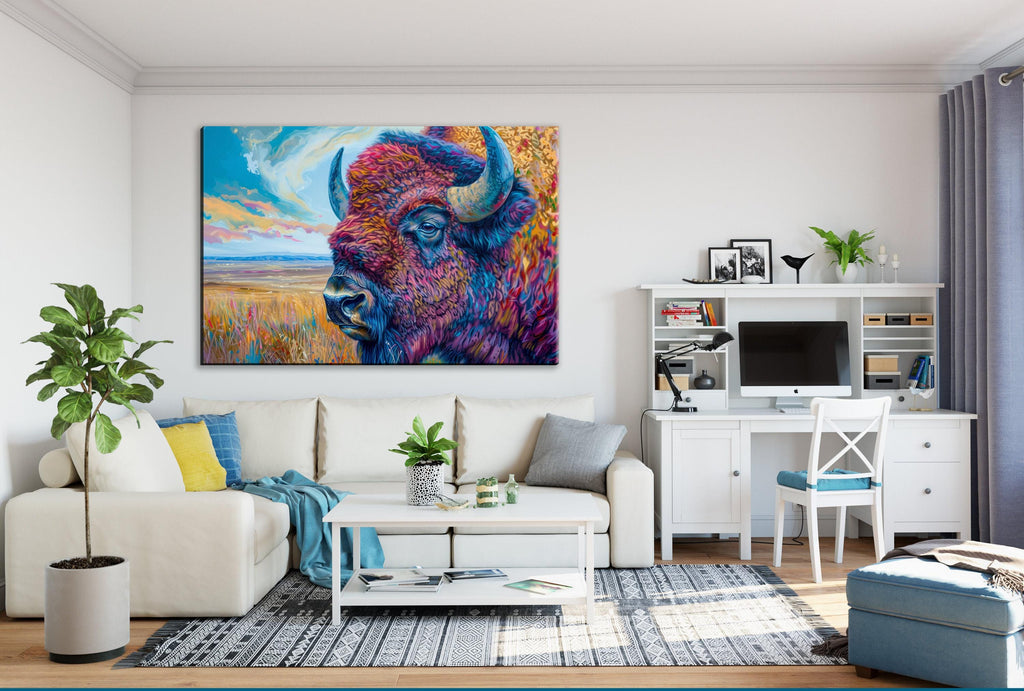 Bison Canvas Art – Large Gallery Wrapped Canvas | American Prairie Art, Ready to Hang