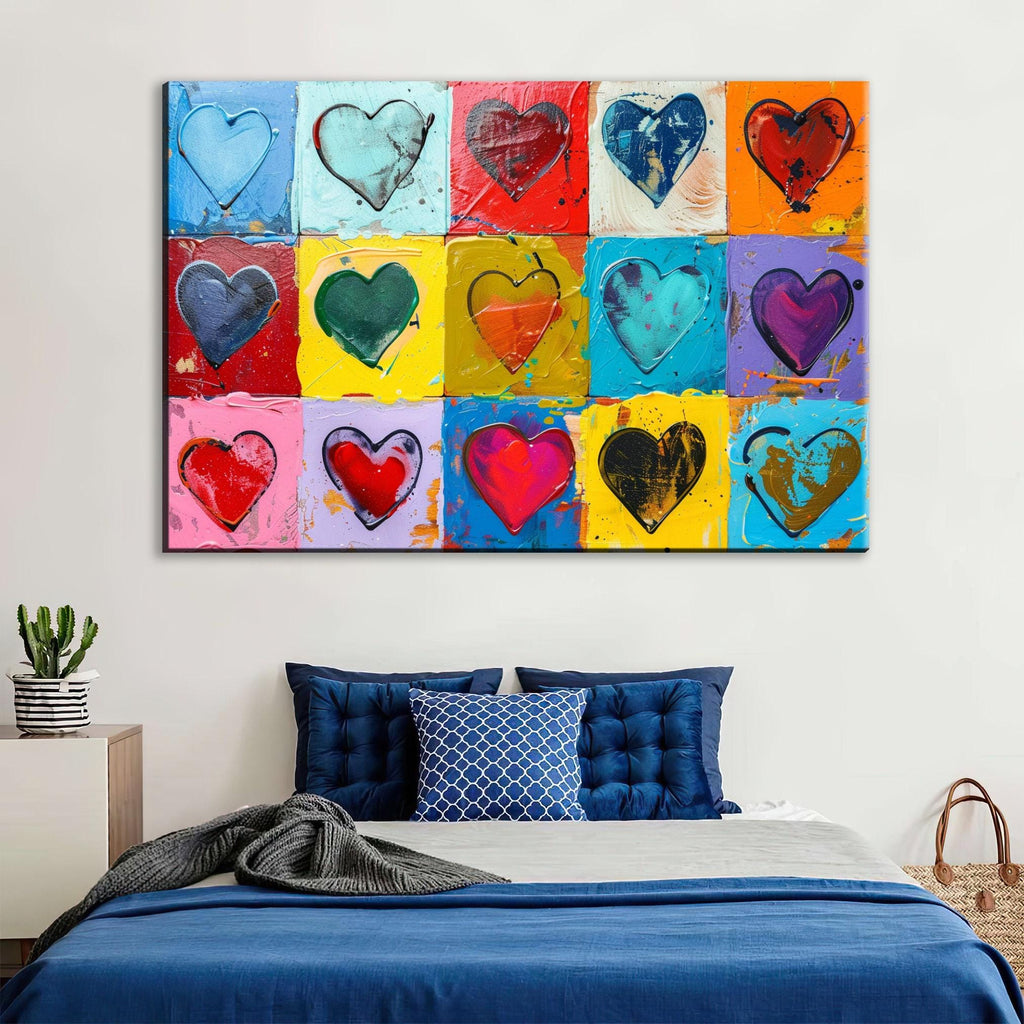 Abstract Heart Painting – Extra Large Gallery Wrapped Canvas | Colorful Hearts Art