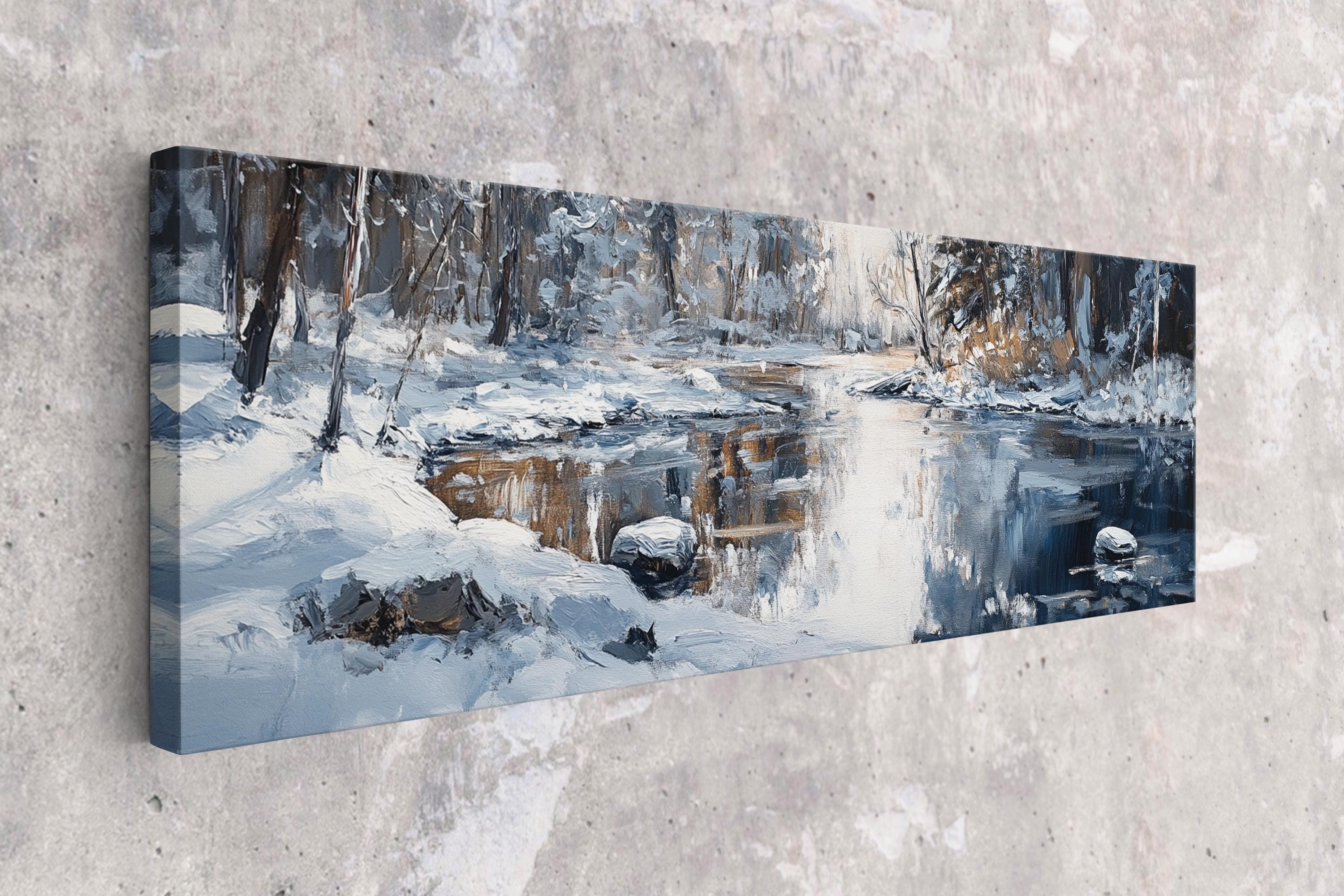 a painting of a winter scene on a wall