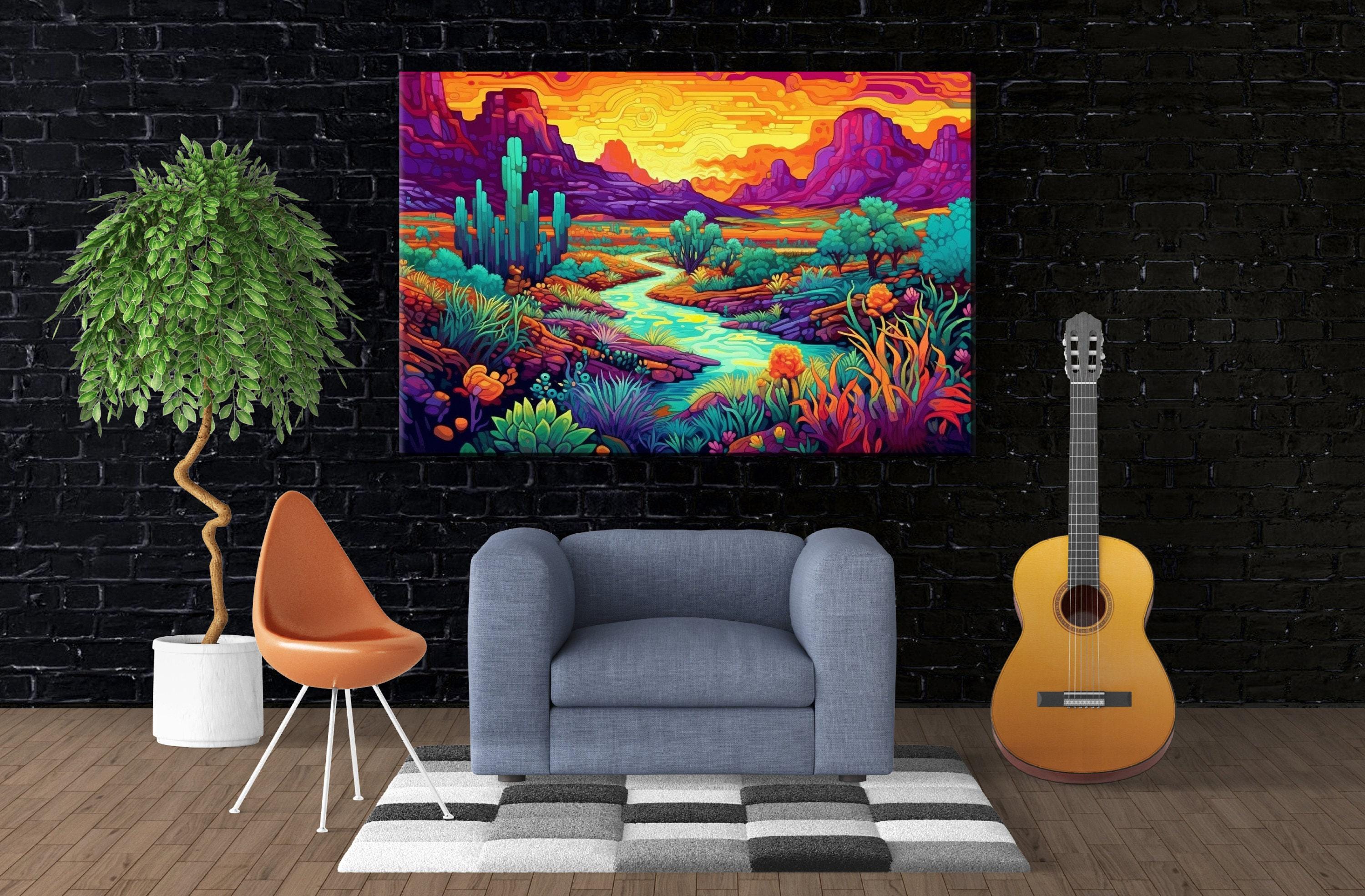 Neon Desert Canvas - Vibrant Southwest Wall Art | Phad Style Painting on Large Canvas
