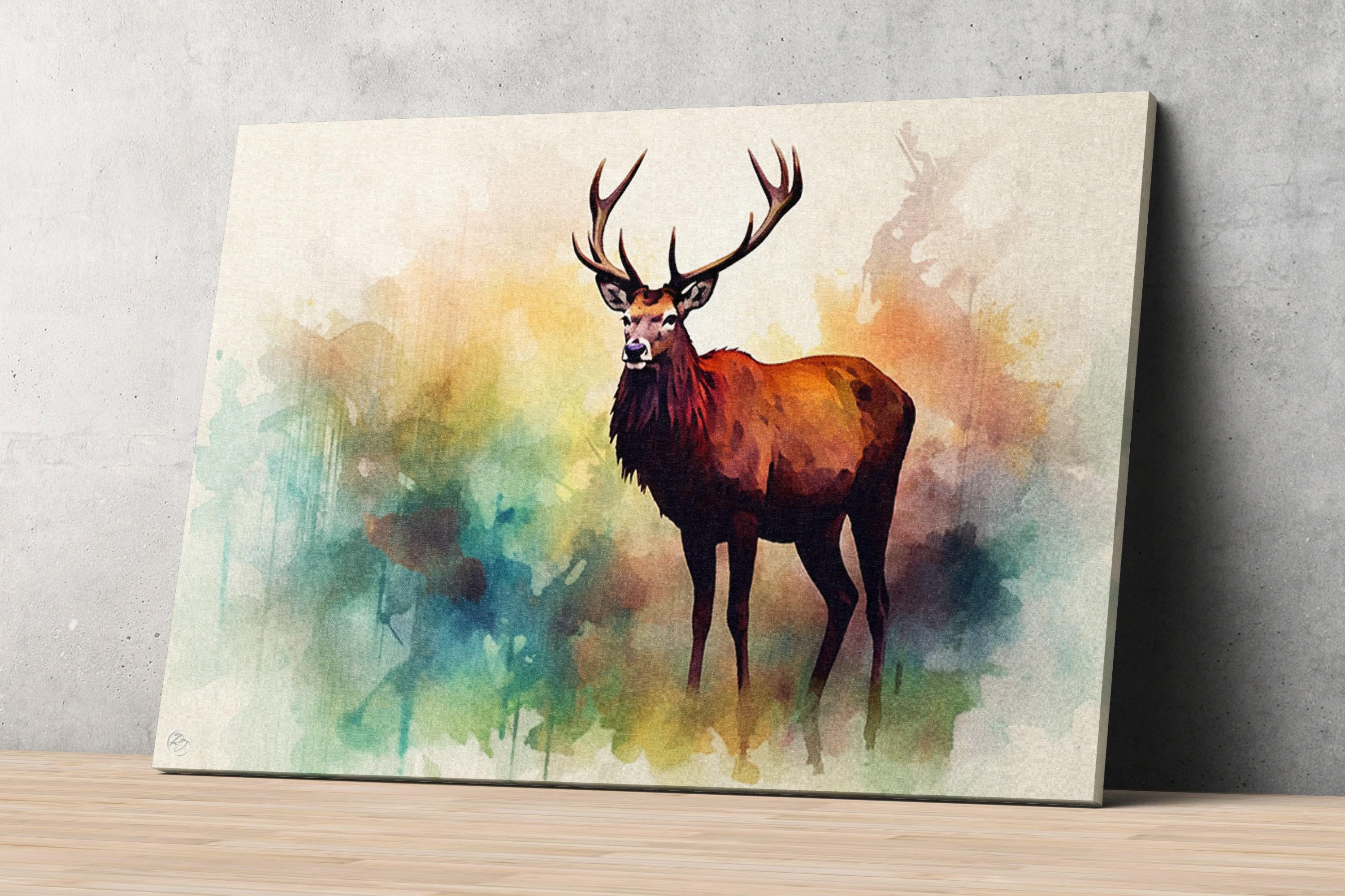 Reindeer Portrait Watercolor - Christmas Home Decor, Giclee Print on Canvas, Artist Paper, Watercolor Paper, Available in Extra Large Sizes