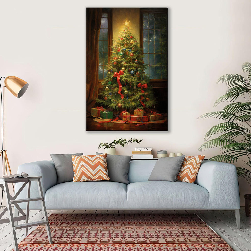 Oil Painting Christmas Tree - Large Gallery Wrapped Canvas | Ready to Hang Holiday Wall Art