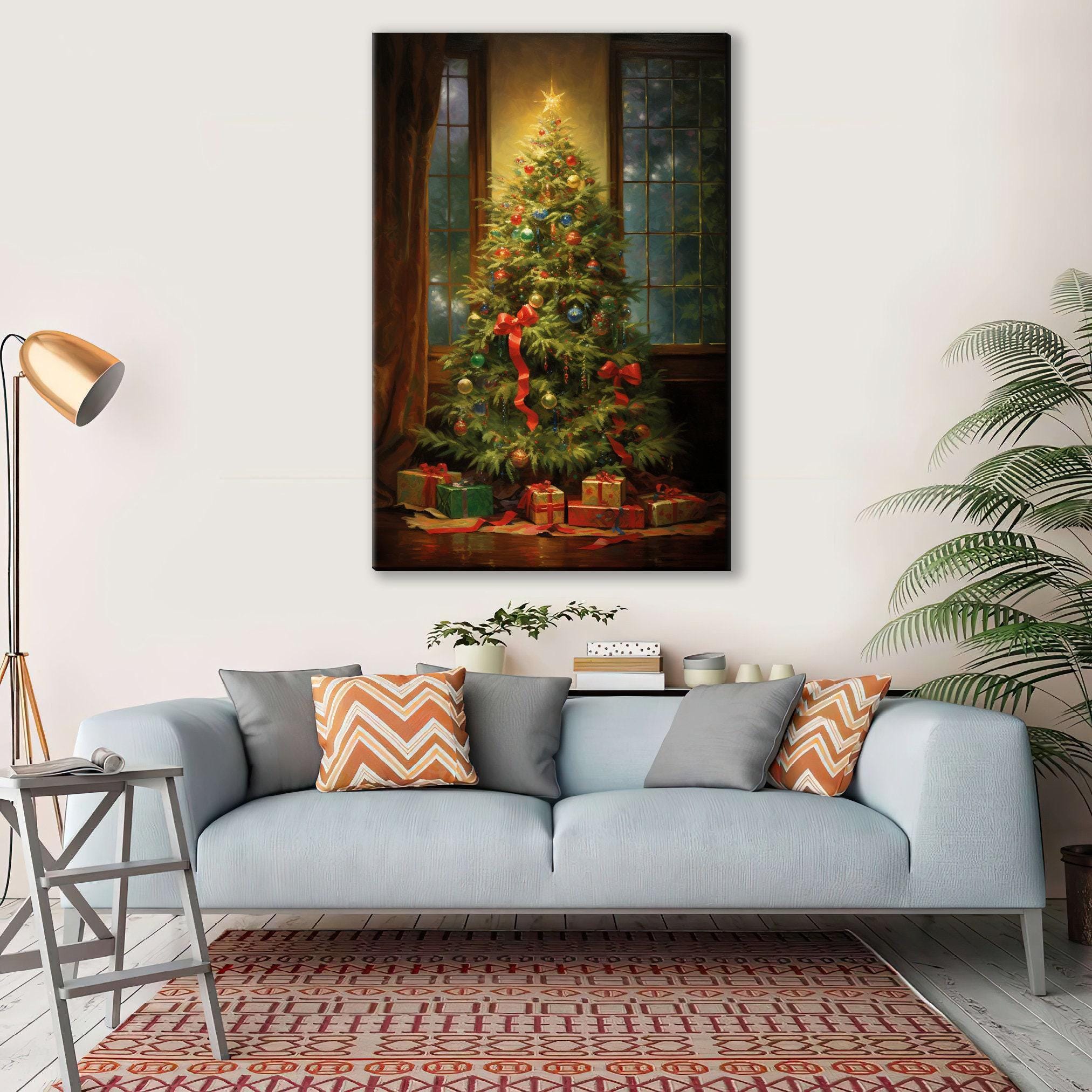 Oil Painting Christmas Tree - Large Gallery Wrapped Canvas | Ready to Hang Holiday Wall Art