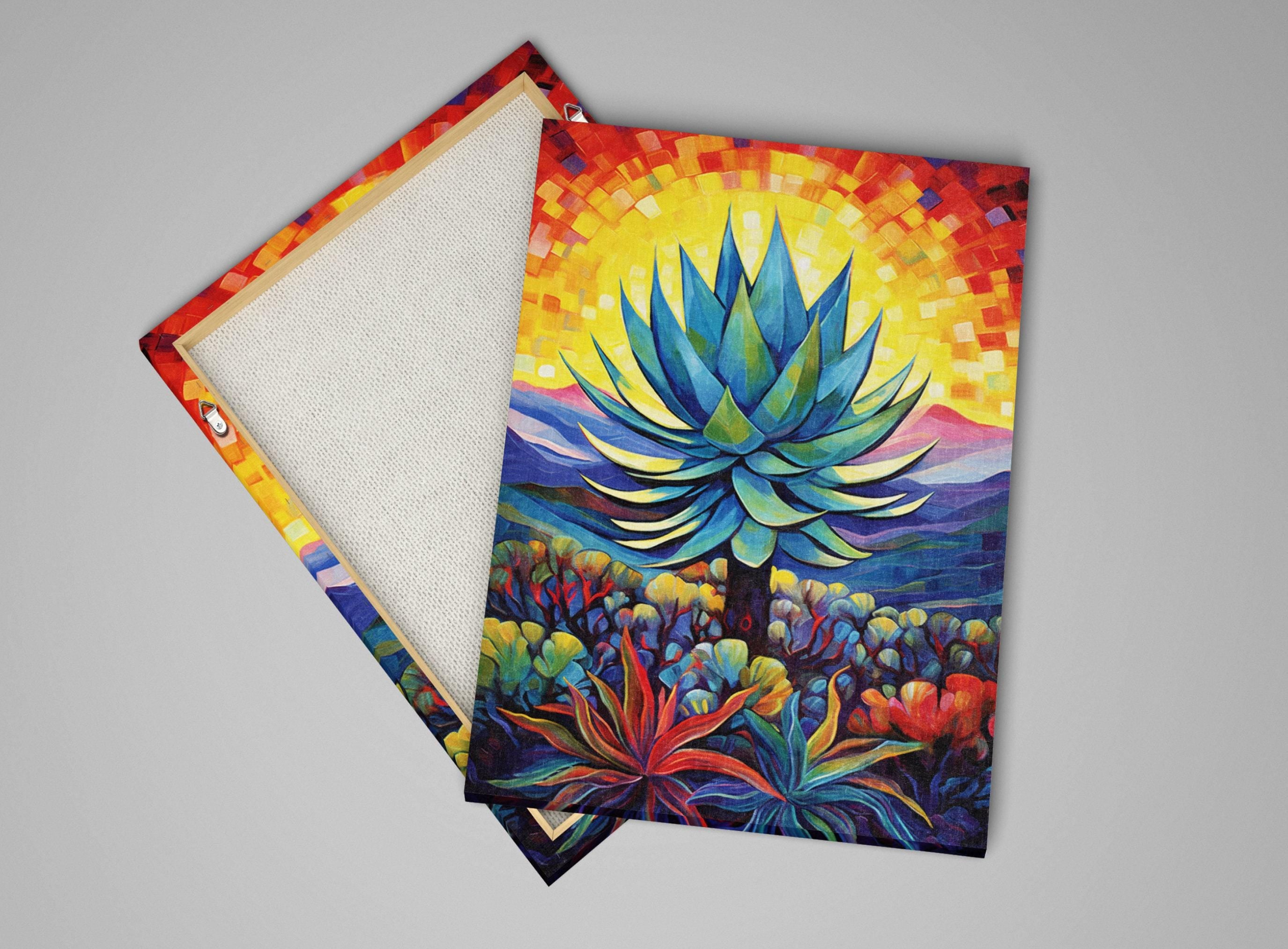 Blue Agave Painting - Vibrant Desert Sunset On UV Coated Canvas Print