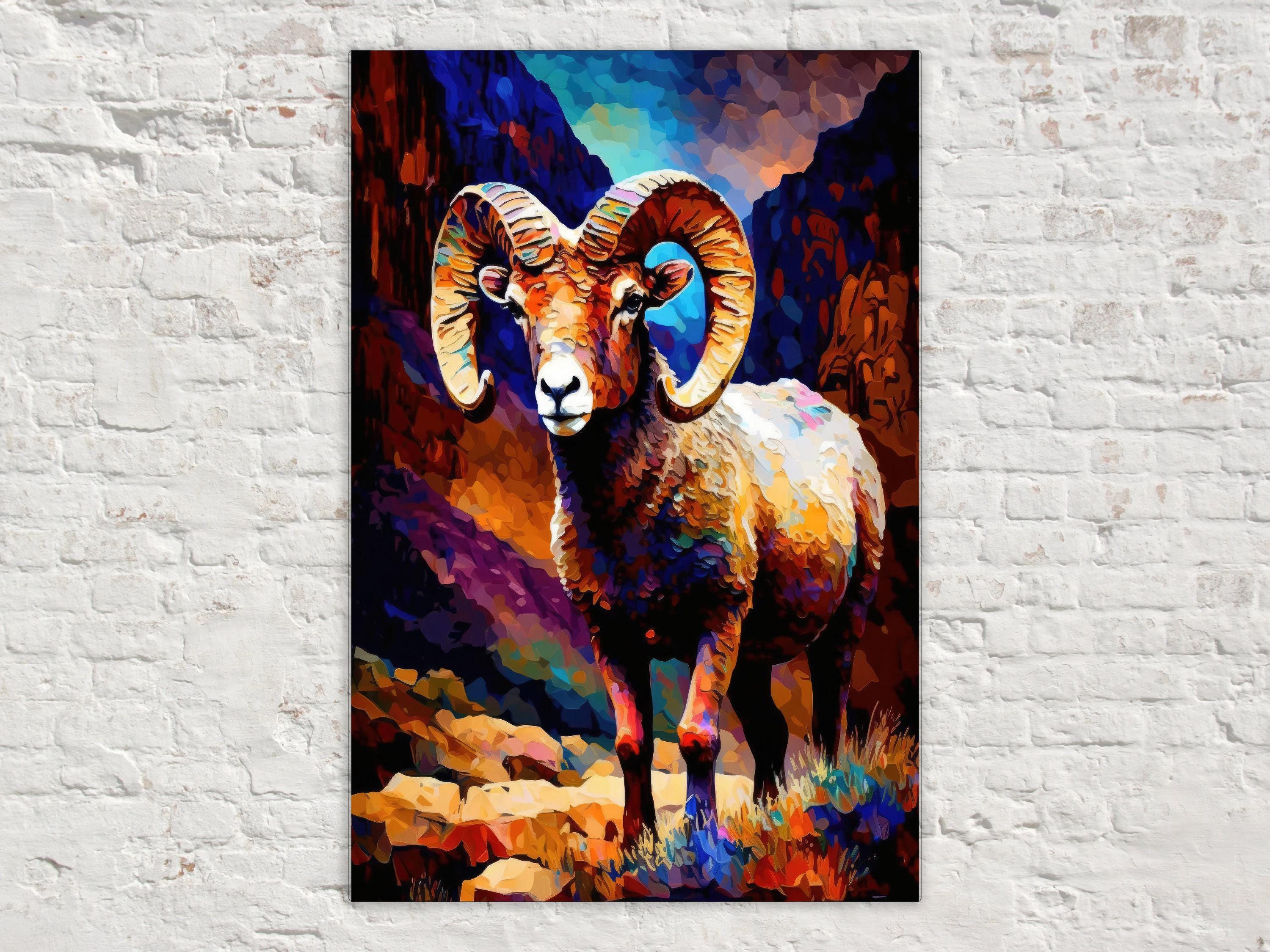 Bighorn Sheep Canvas Print - Vibrant Southwest Wall Art | Colorful Desert Wildlife Art