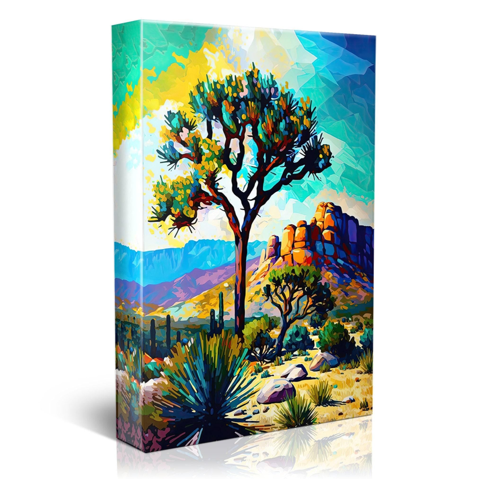 Joshua Tree Canvas Print – Southwest Landscape Painting | Vibrant Desert Art On Wood Frame