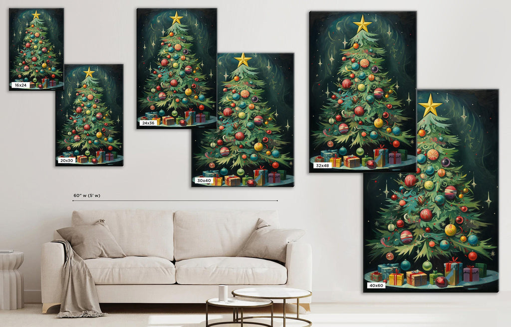 Art Deco Christmas Tree - Extra Large Gallery Wrapped Canvas Print | Chic Holiday Wall Decor