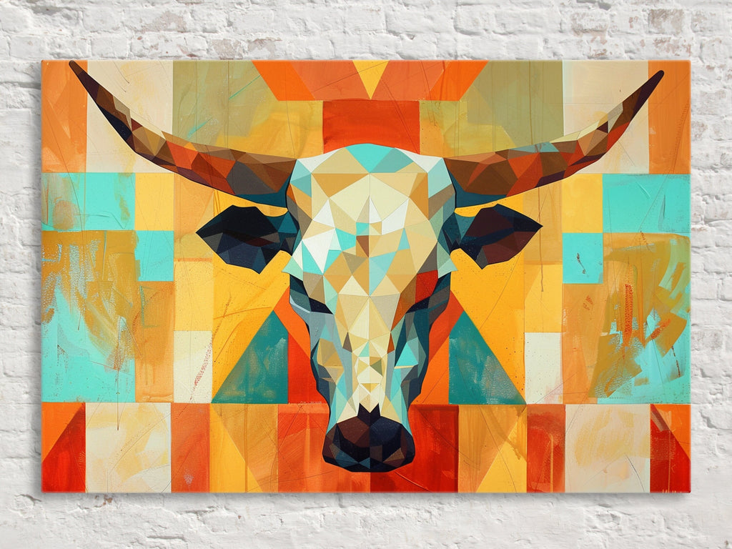 Mid Century Modern Wall Art – Cow Skull Canvas, Gallery Wrapped, Ready to Hang
