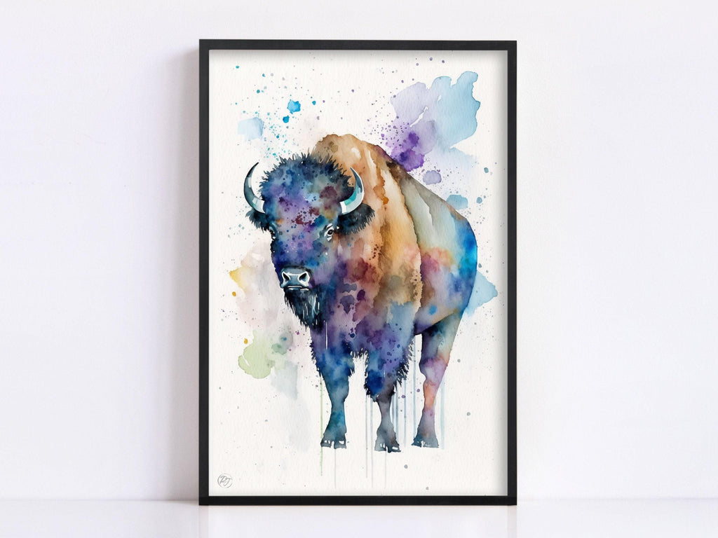 Wildlife Grace: Bison Watercolor Painting, Giclee Print on Canvas, Artist Paper, Watercolor Paper, Available in Extra Large Sizes