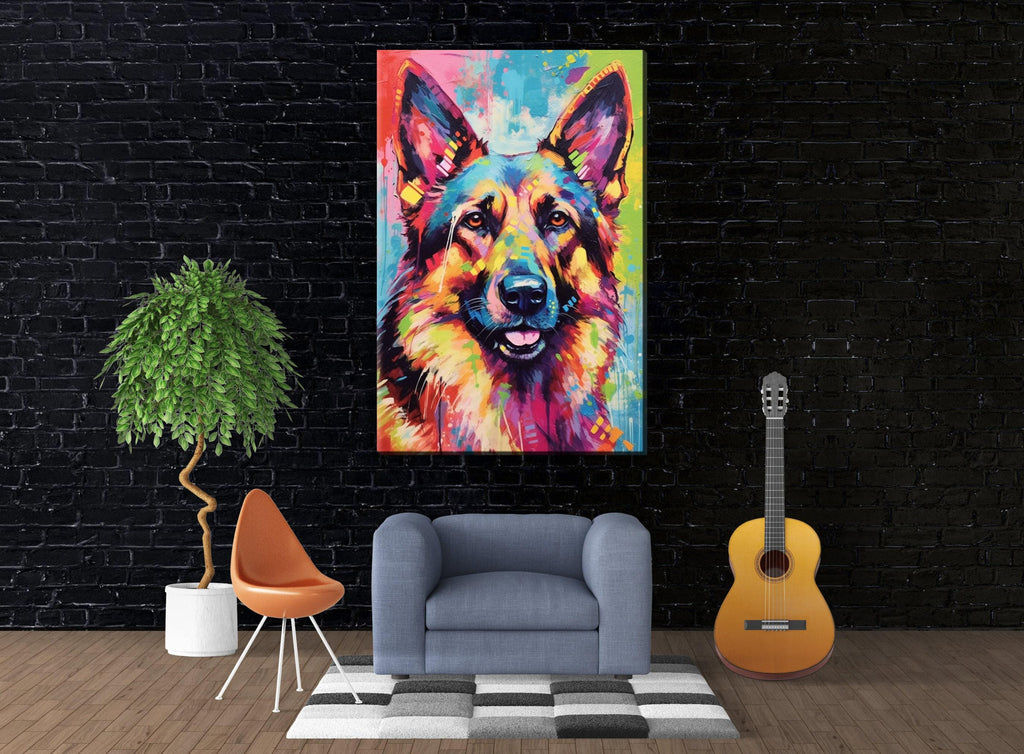 German Shepherd Wall Art - Large Canvas Print | Colorful Dog Painting, Pet Lovers Gift