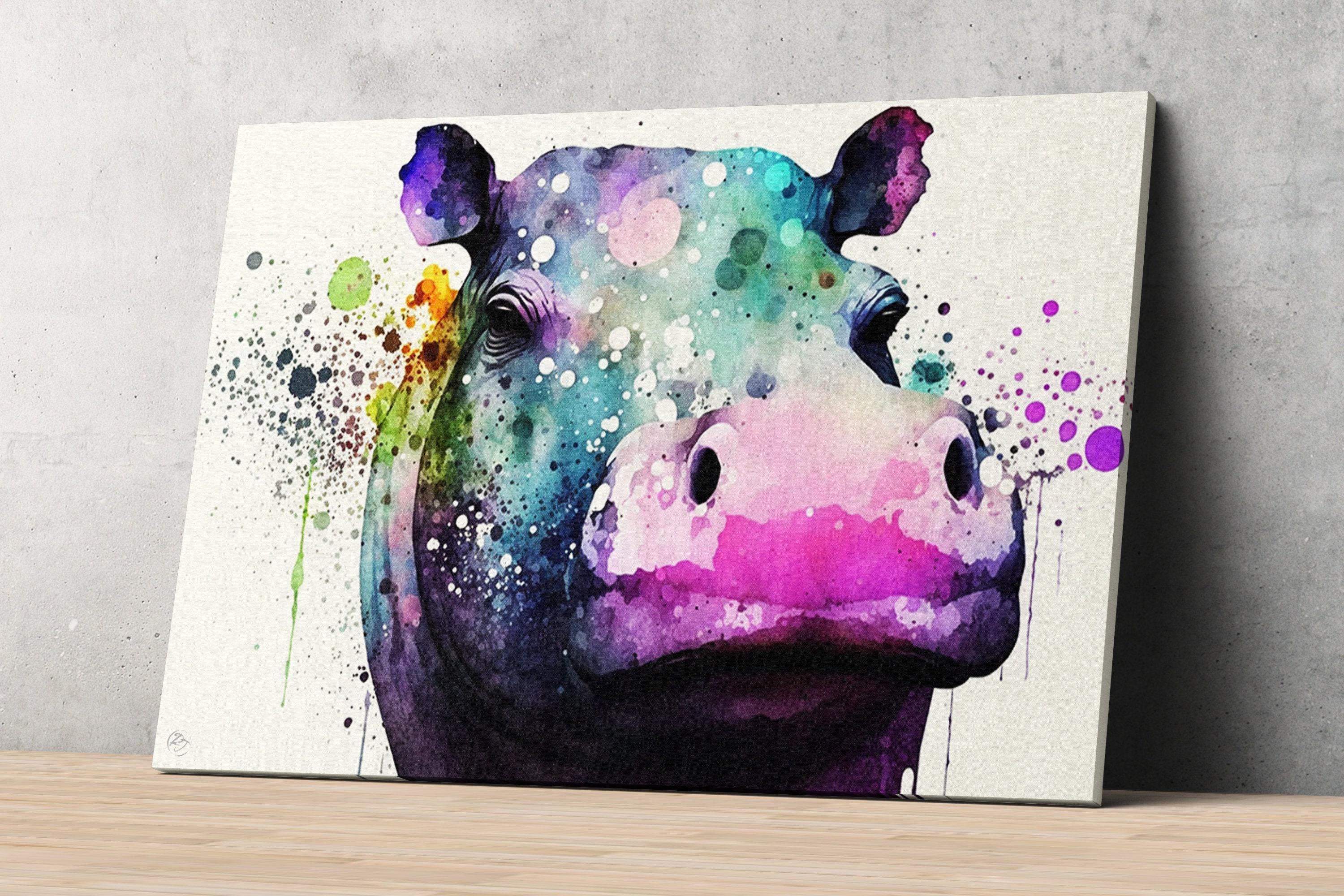 Nature's Guardians: Watercolor Hippo Wall Art Print, Giclee Print on Canvas, Artist Paper, Watercolor Paper, Available in Extra Large Sizes