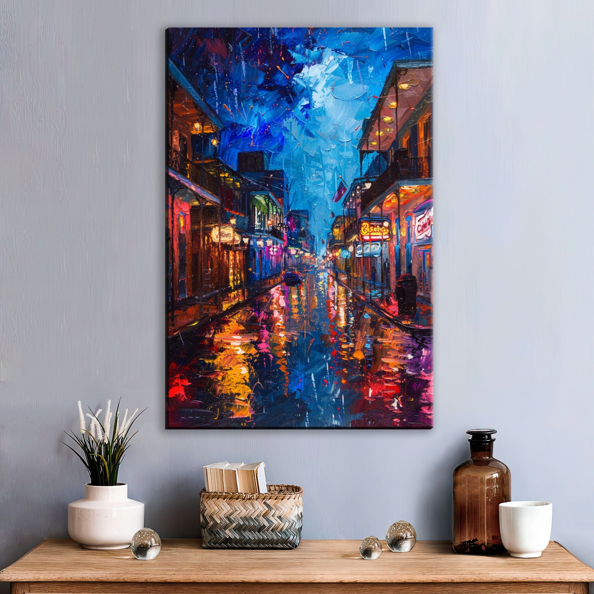 New Orleans Night Art – French Quarter Art on Large Gallery Wrapped Canvas, Ready to Hang