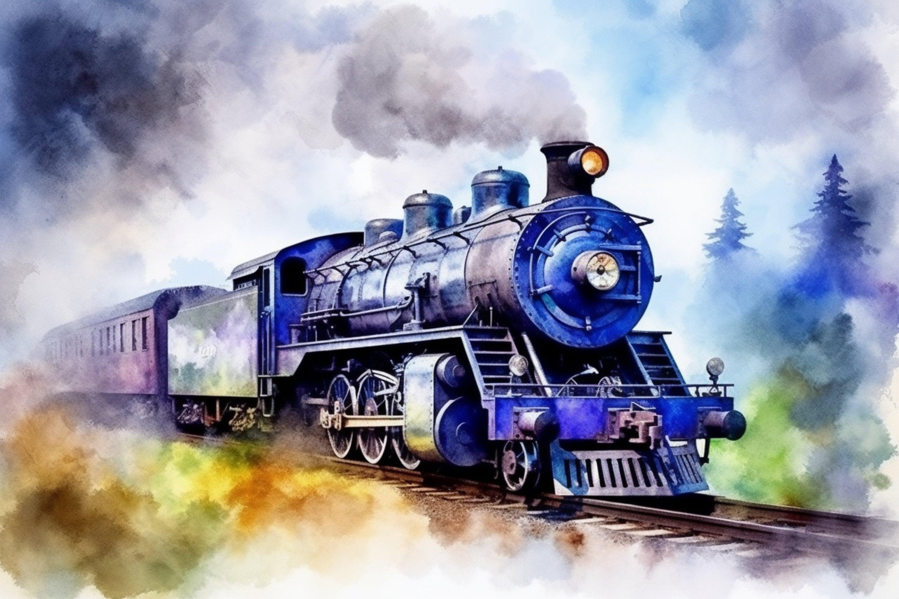 Railroad Beauty: Watercolor Train Art Print, Giclee Print on Canvas, Artist Paper, Watercolor Paper, Available in Extra Large Sizes