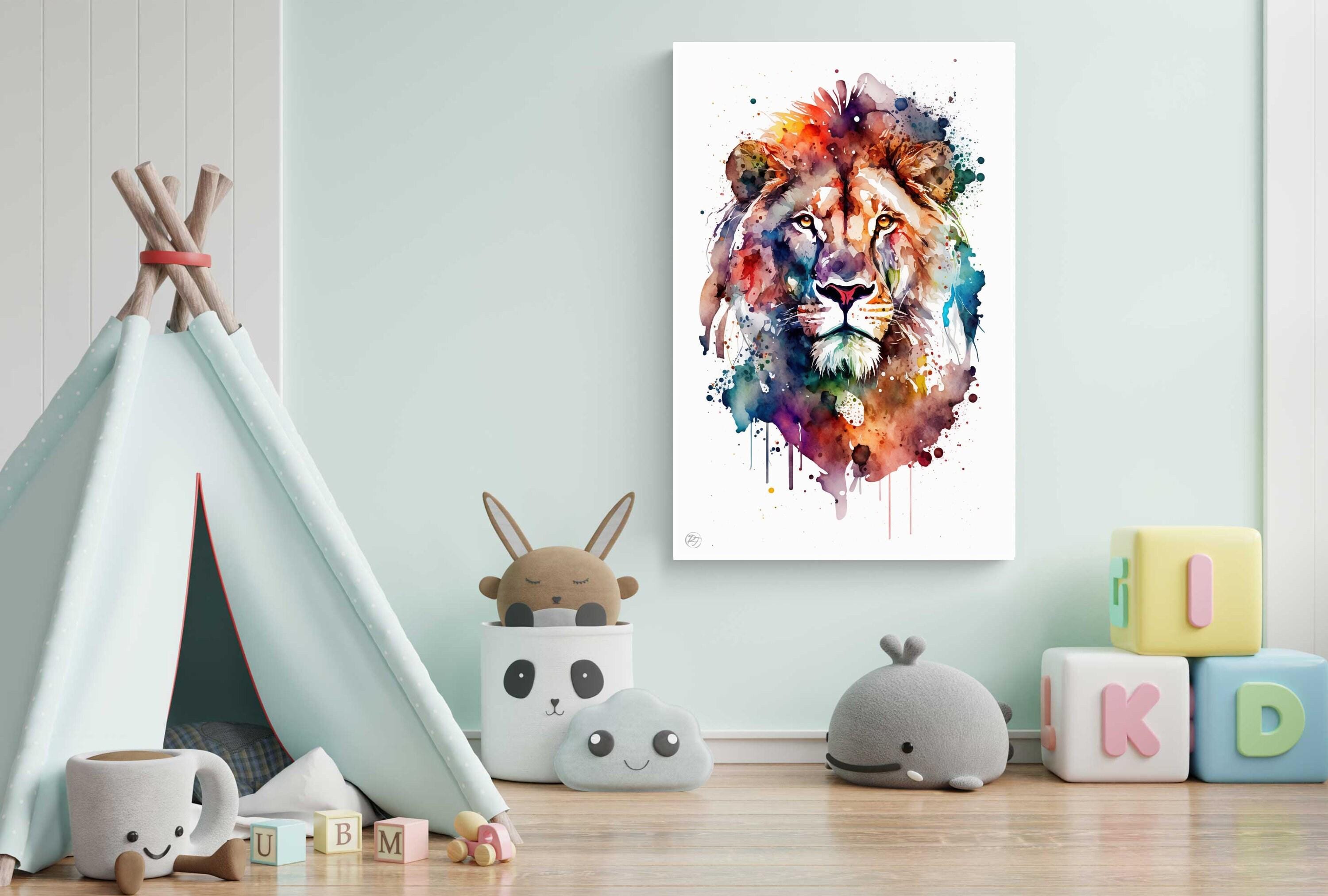 Wildlife Majesty: Lion Watercolor Painting, Giclee Print on Canvas, Artist Paper, Watercolor Paper, Available in Extra Large Sizes