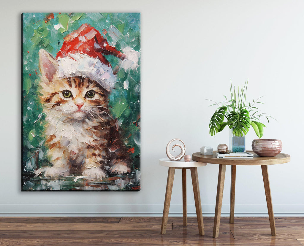 Christmas Cat Canvas - Cute Christmas Kitten Art on Gallery Wrapped Canvas Print