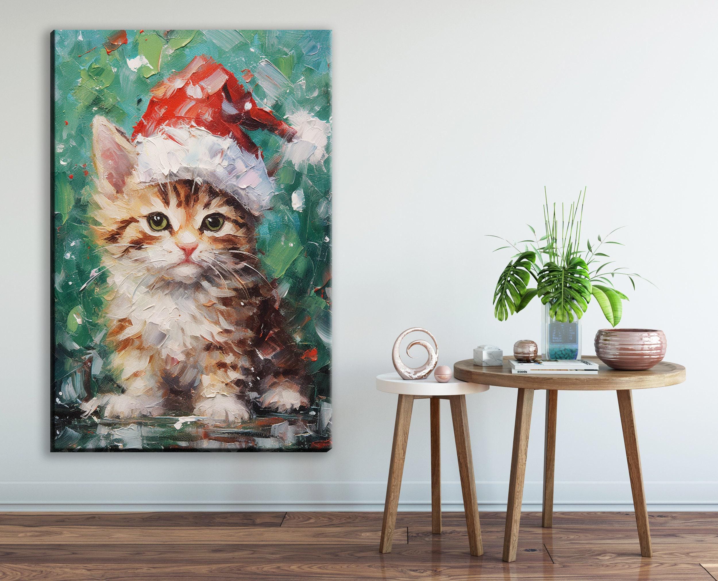 Christmas Cat Canvas - Cute Christmas Kitten Art on Gallery Wrapped Canvas Print