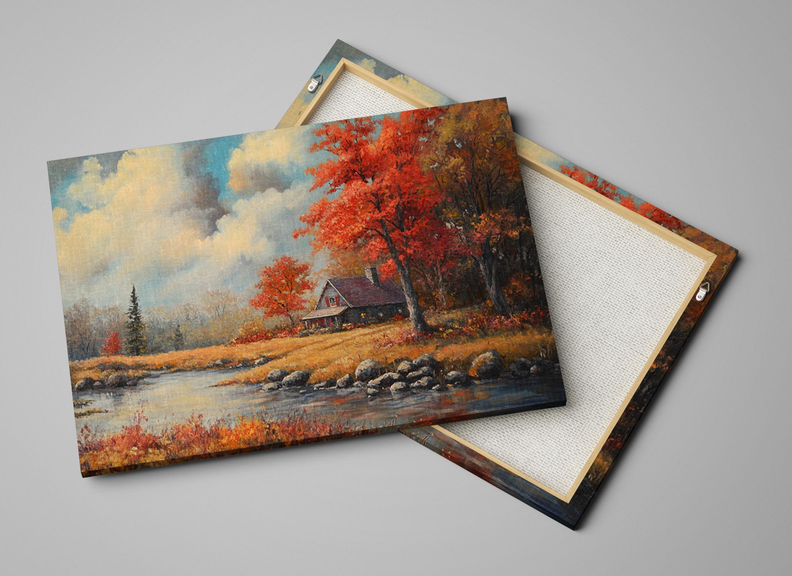 Fall Scene Wall Art – Extra Large Framed Canvas Print | Rustic Farmhouse Decor