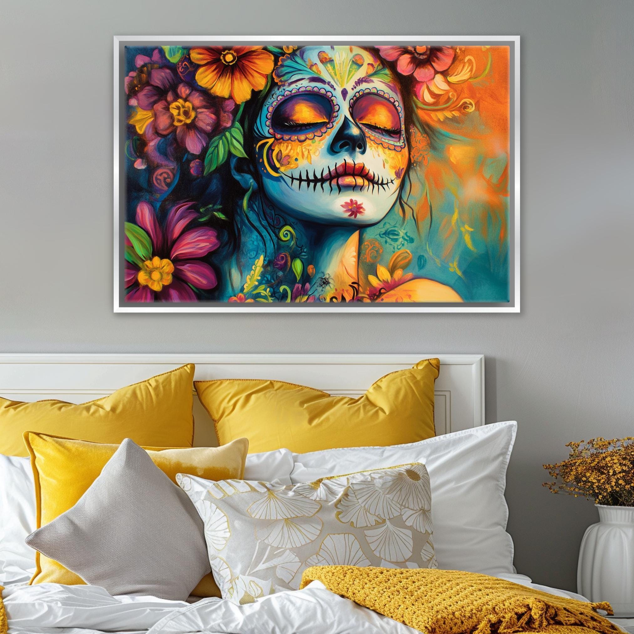 Day of the Dead Canvas – Extra Large Wall Art | Framed Canvas Print, Vibrant Mexican Decor