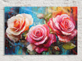 Pink and White Roses Canvas | Large Floral Wall Decor with Vibrant Alcohol Ink Style