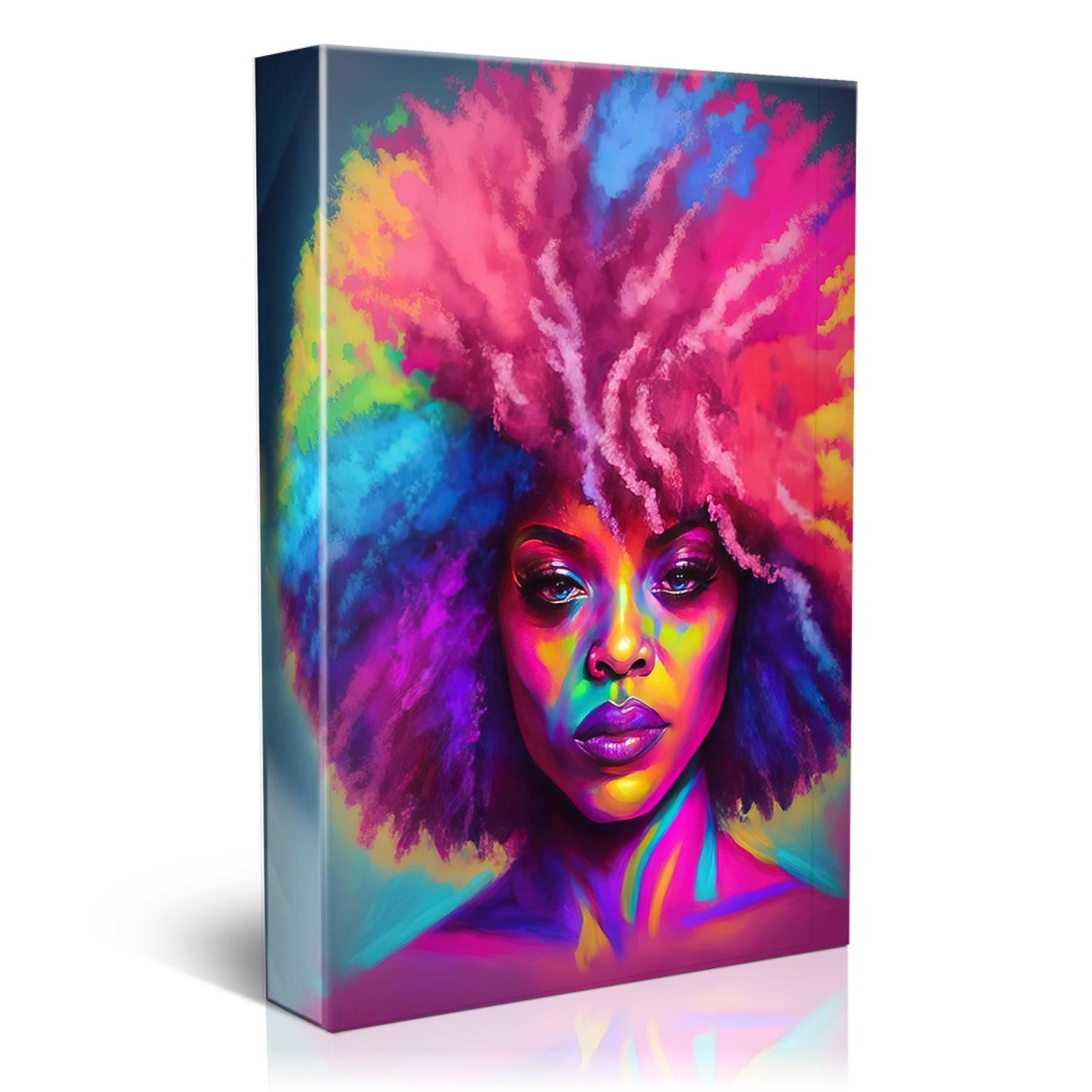 Black Female Art Print - Vibrant African Queen Painting on Gallery Wrapped Canvas