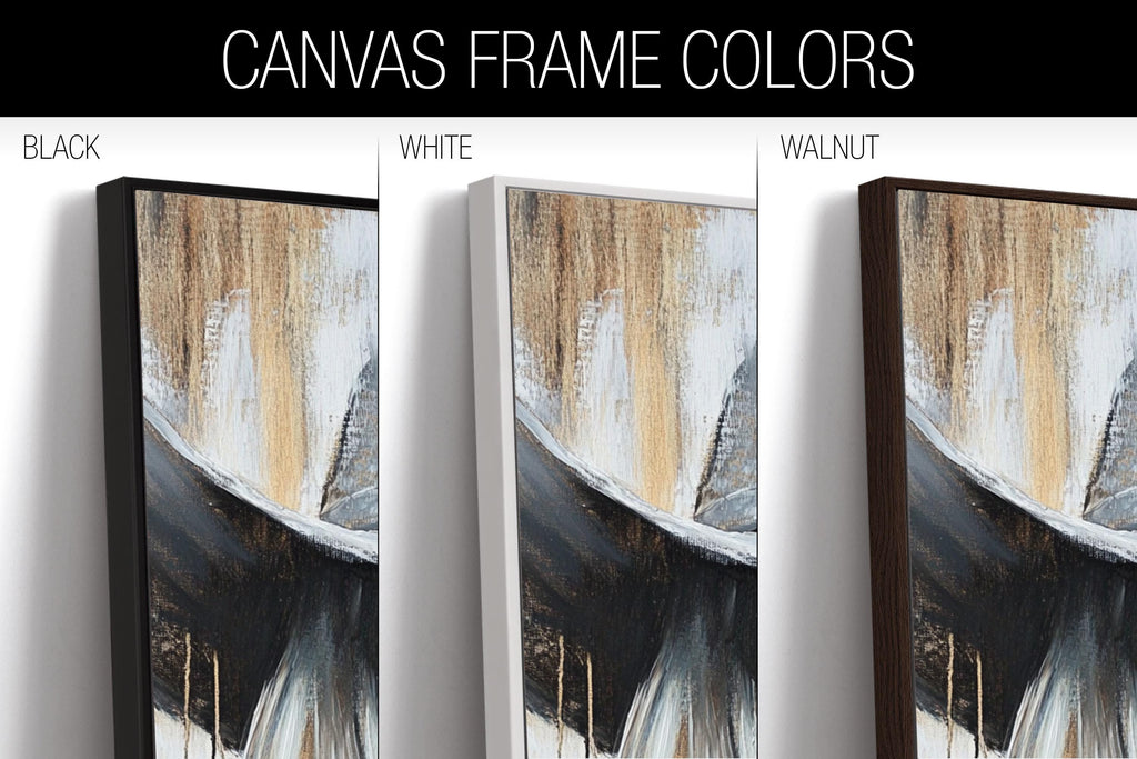 three canvases of a black and white painting