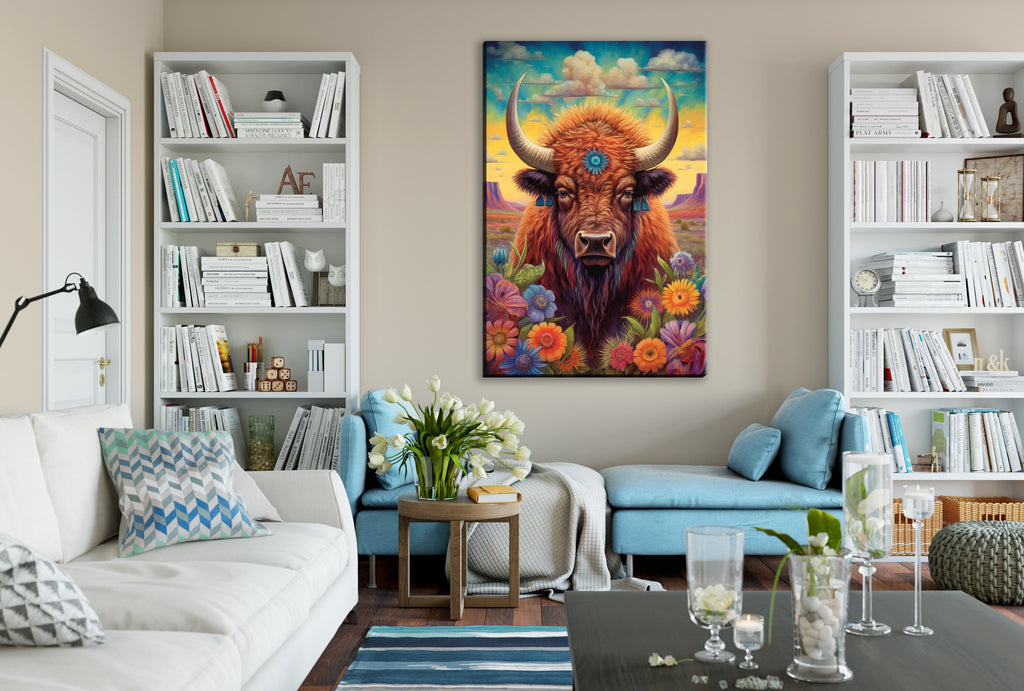 Bison Wall Art - Western Theme Painting | Yellowstone Bison Portrait Canvas Print