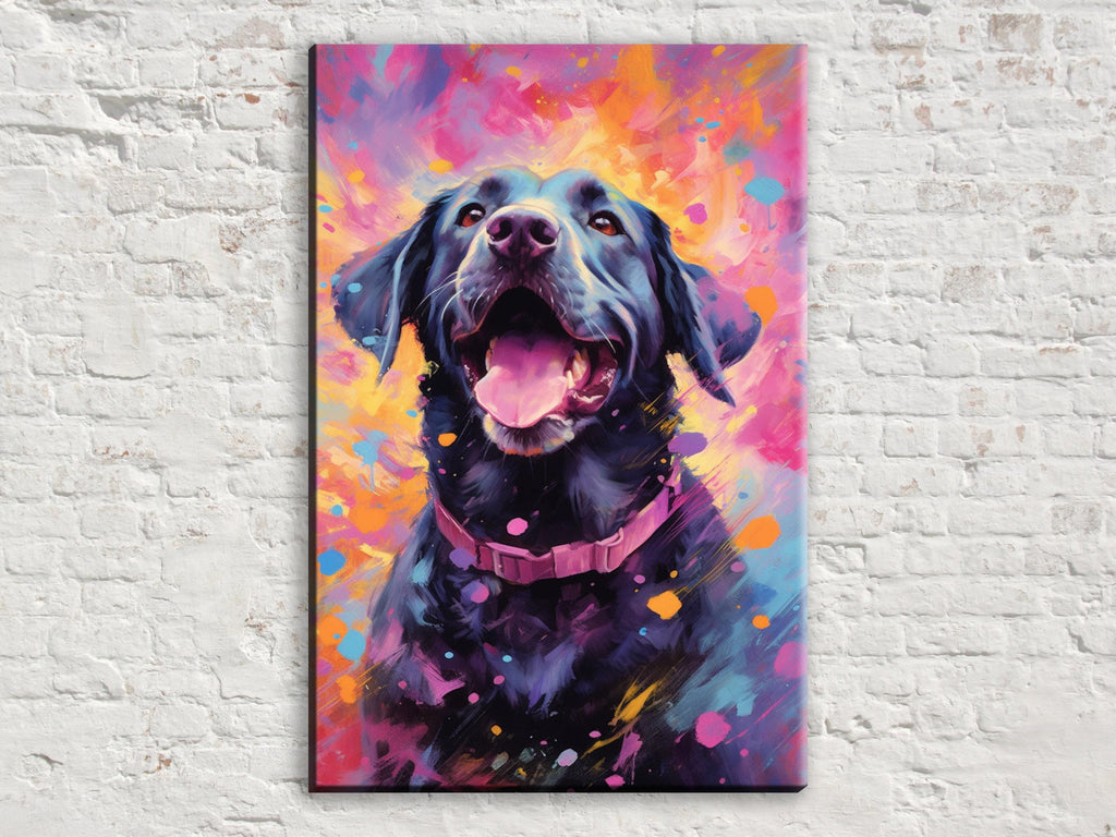 Black Lab Canvas | Large Dog Canvas Wall Art With Wood Frame & Colorful Painting