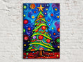 Christmas Tree Wall Art – Colorful Xmas Tree Painting on Gallery Wrapped Canvas, Large Sizes