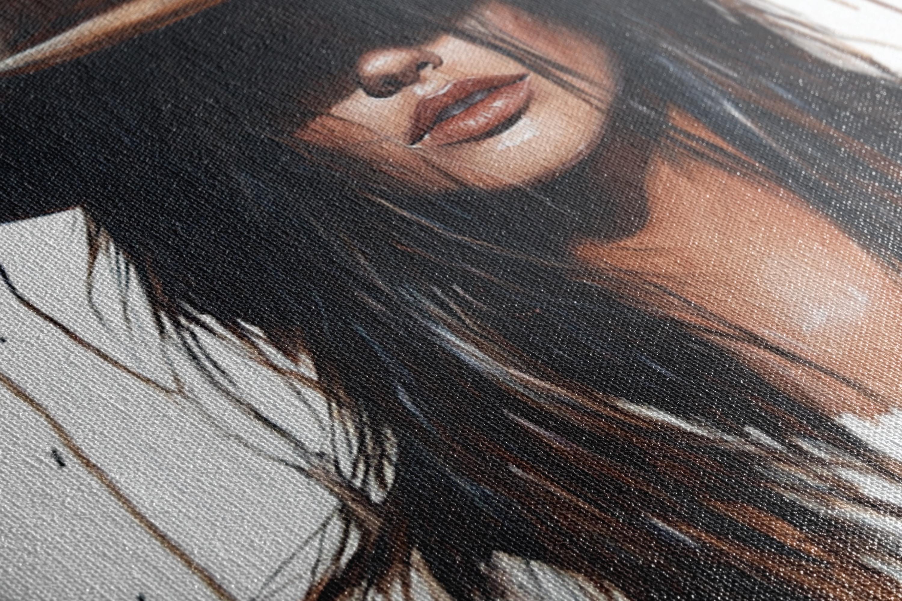 a painting of a woman with long hair