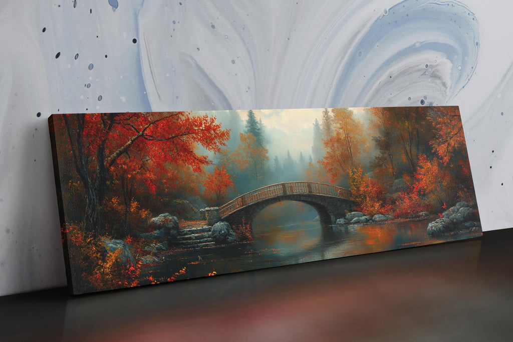 Autumn Countryside Canvas - Extra Large Framed Cozy Fall Wall Art, Panoramic Gallery Wrapped