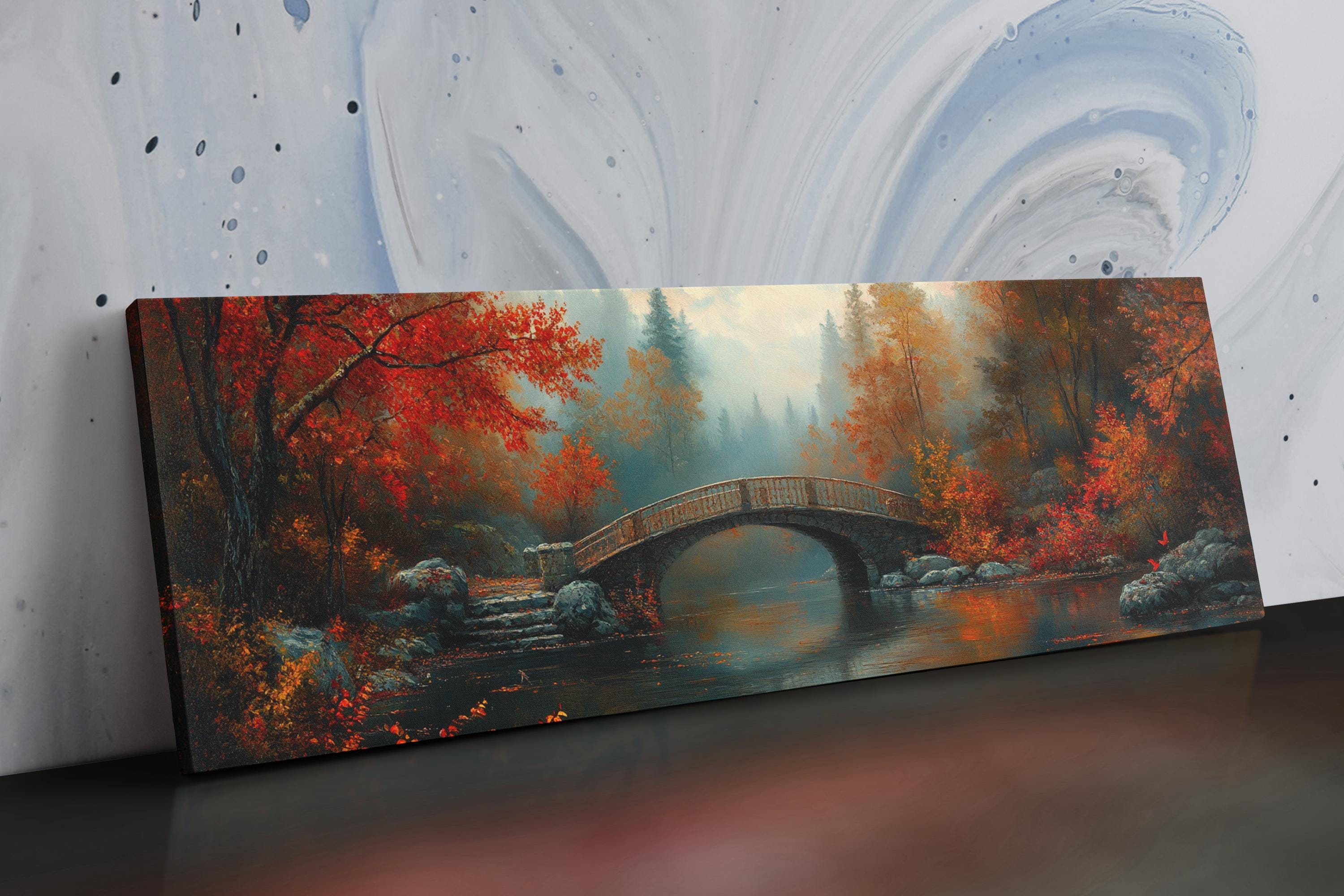 Autumn Countryside Canvas - Extra Large Framed Cozy Fall Wall Art, Panoramic Gallery Wrapped
