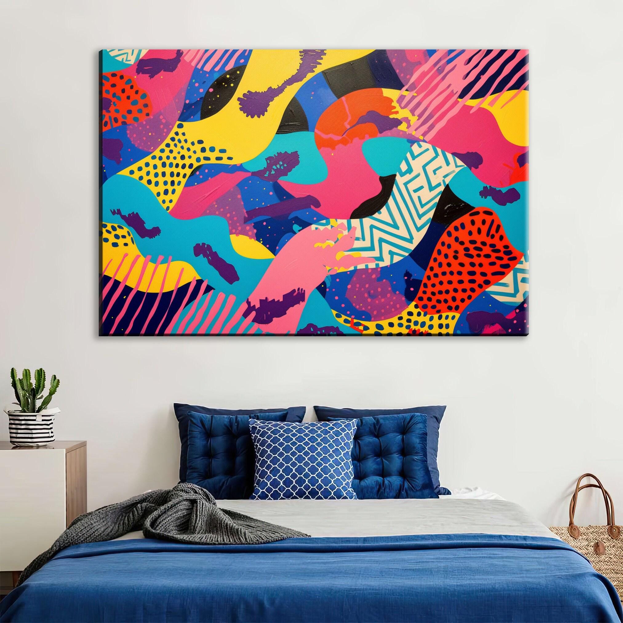80s Pop Art Canvas – Extra Large Retro Abstract Art on Gallery Wrapped Canvas