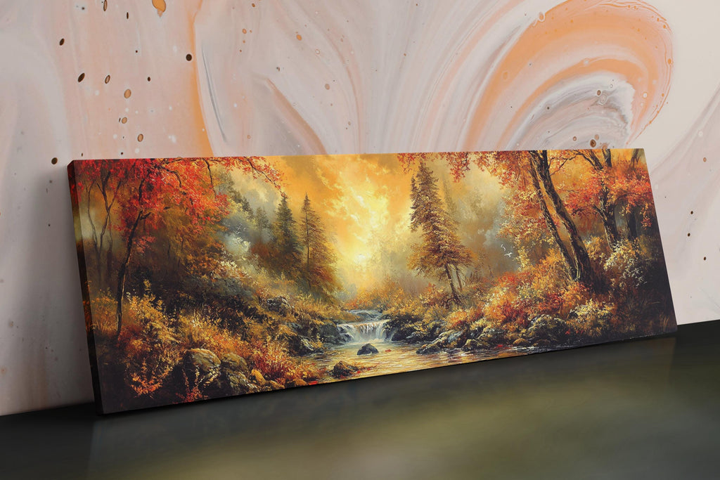 Panoramic Wall Art – Golden Hour Fall Landscape, Framed Canvas, Extra Large