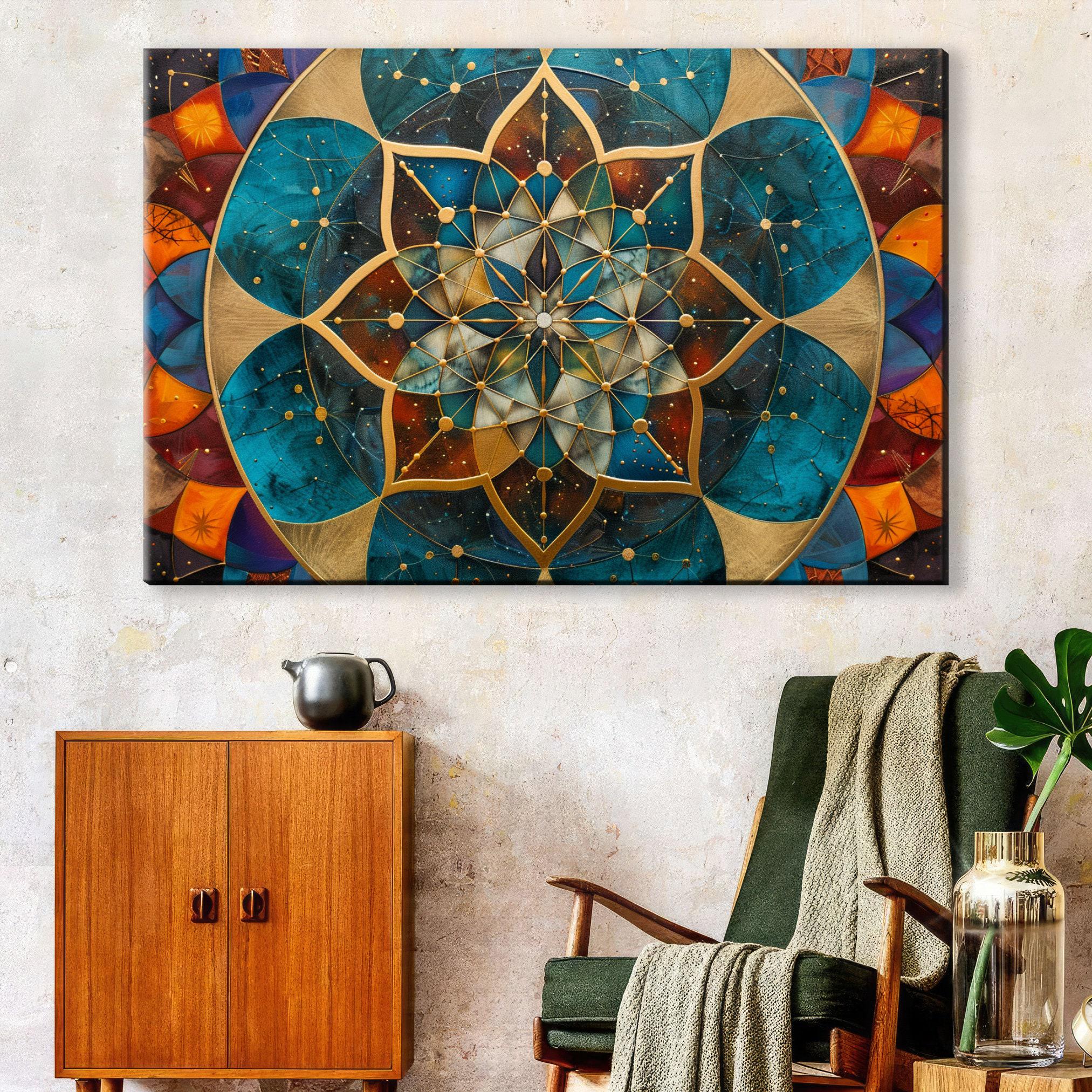 Sacred Geometry Wall Art – Extra Large Canvas with Gold Accented Print, Ready to Hang