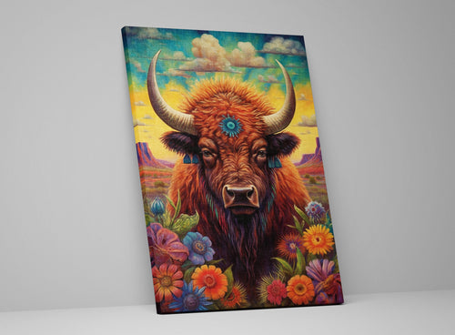 Bison Wall Art - Western Theme Painting | Yellowstone Bison Portrait Canvas Print