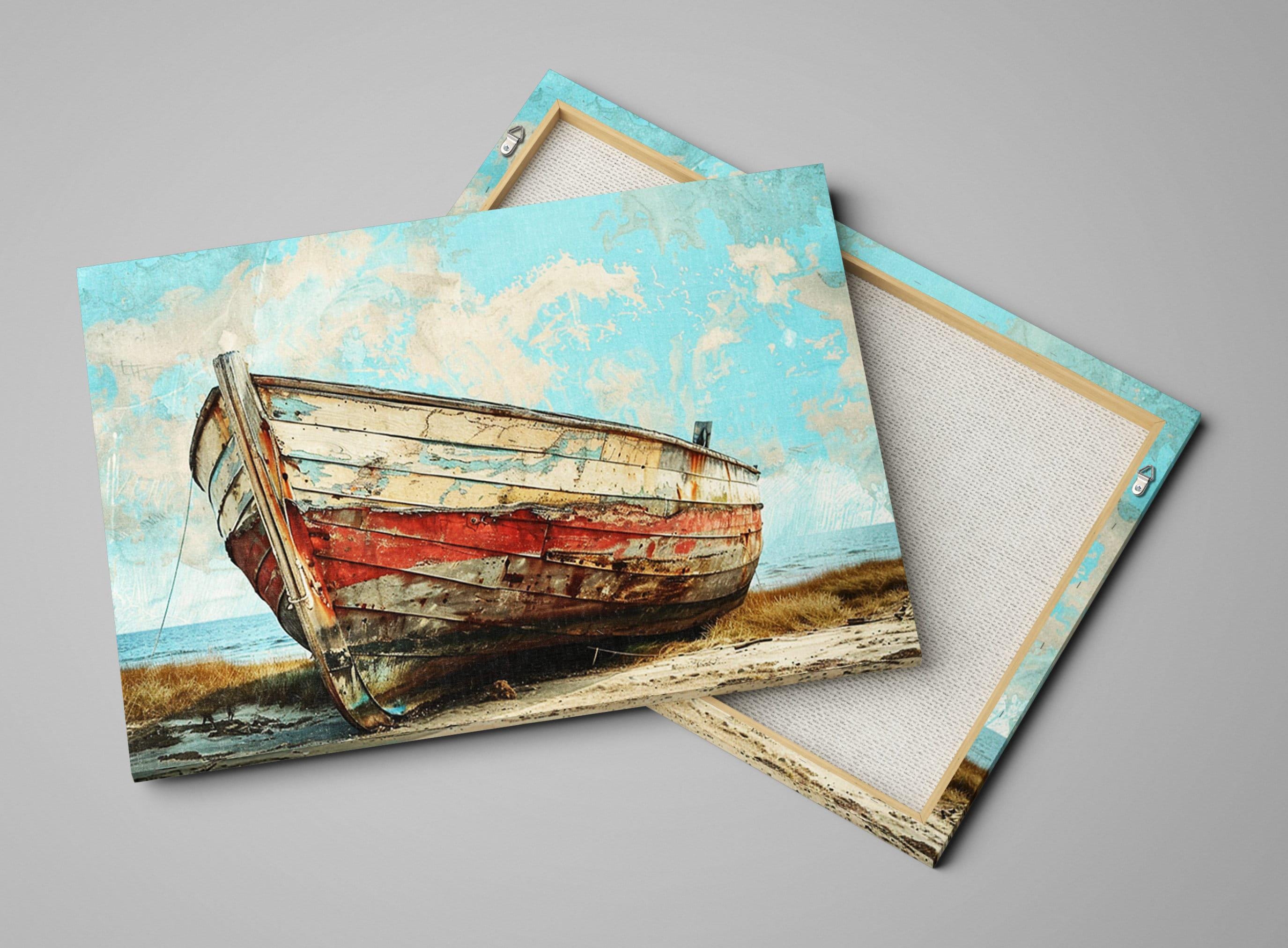 Vintage Wooden Boat Art | Extra Large Canvas with UV Coating – Nautical Home Decor