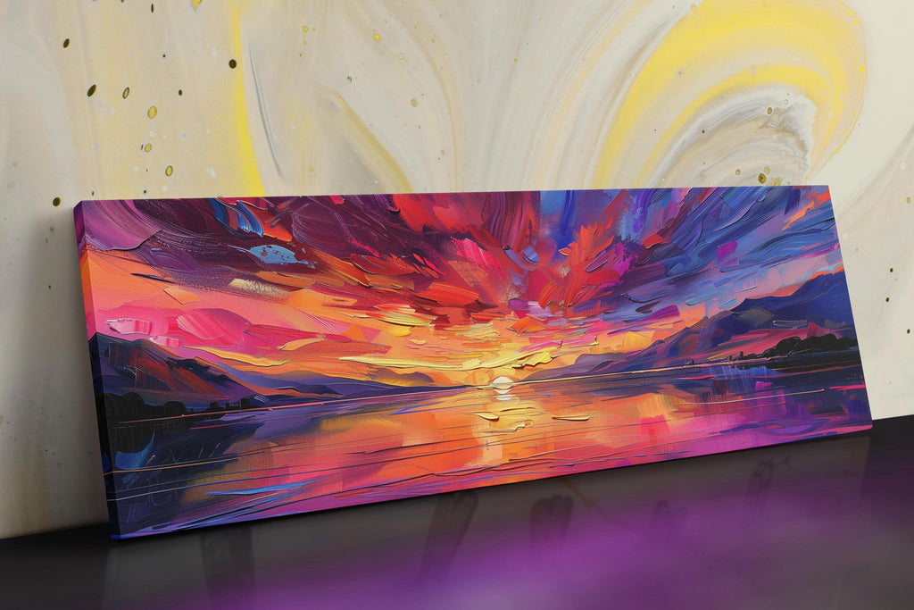 Panoramic Ocean Sunset Canvas - Oversized Framed Wall Art, Pink Purple Sunset