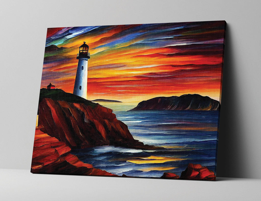 Lighthouse Canvas Art | Vibrant Oil Painting Reproduction on Wooden Frame