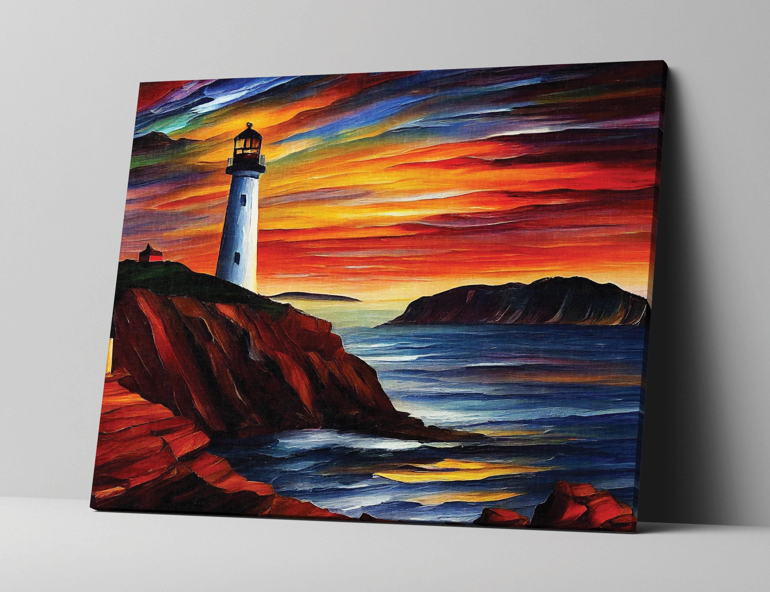 Lighthouse Canvas Art | Vibrant Oil Painting Reproduction on Wooden Frame