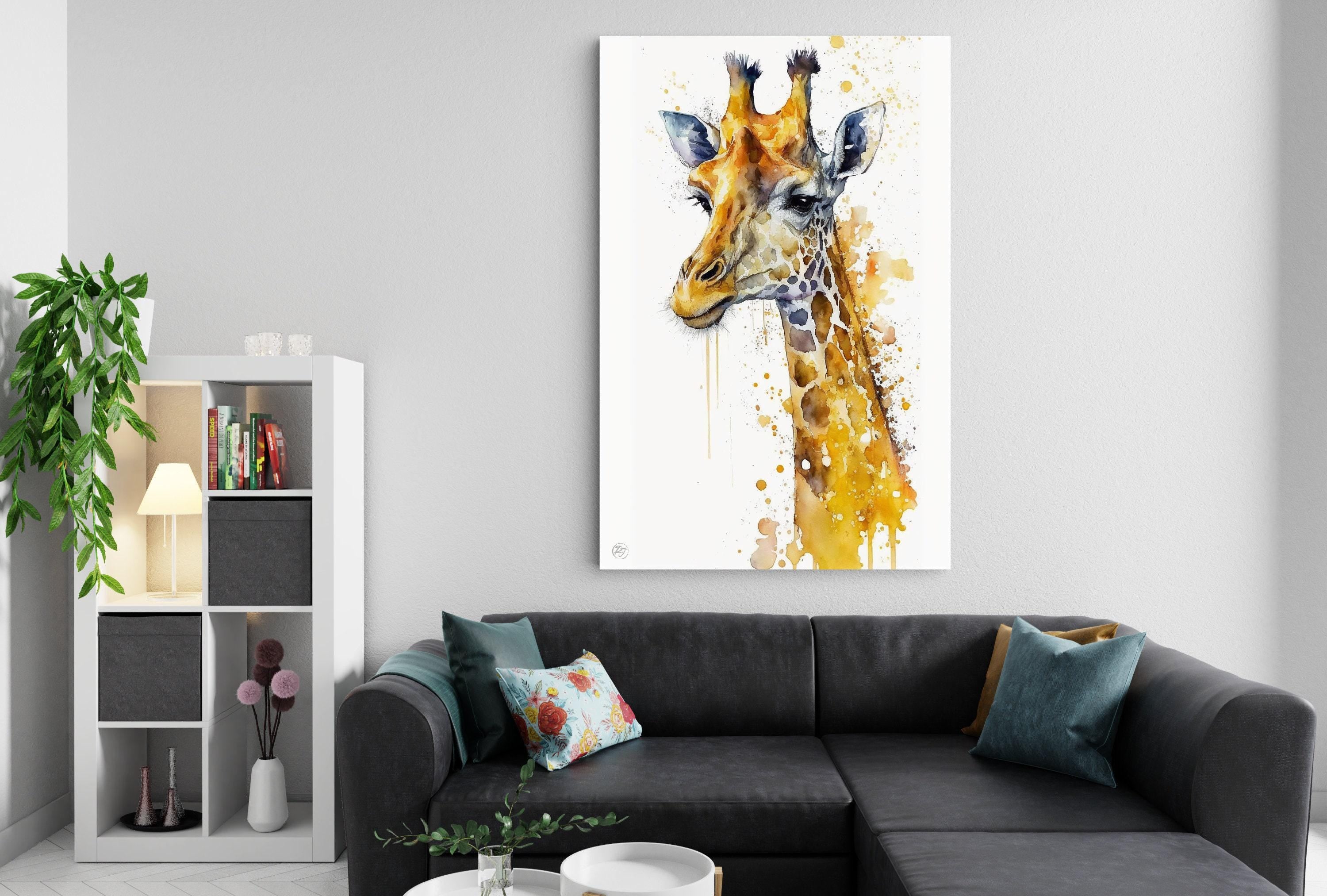 Giraffe Grace: Watercolor Giraffe Wall Art Print, Giclee Print on Canvas, Artist Paper, Watercolor Paper, Available in Extra Large Sizes