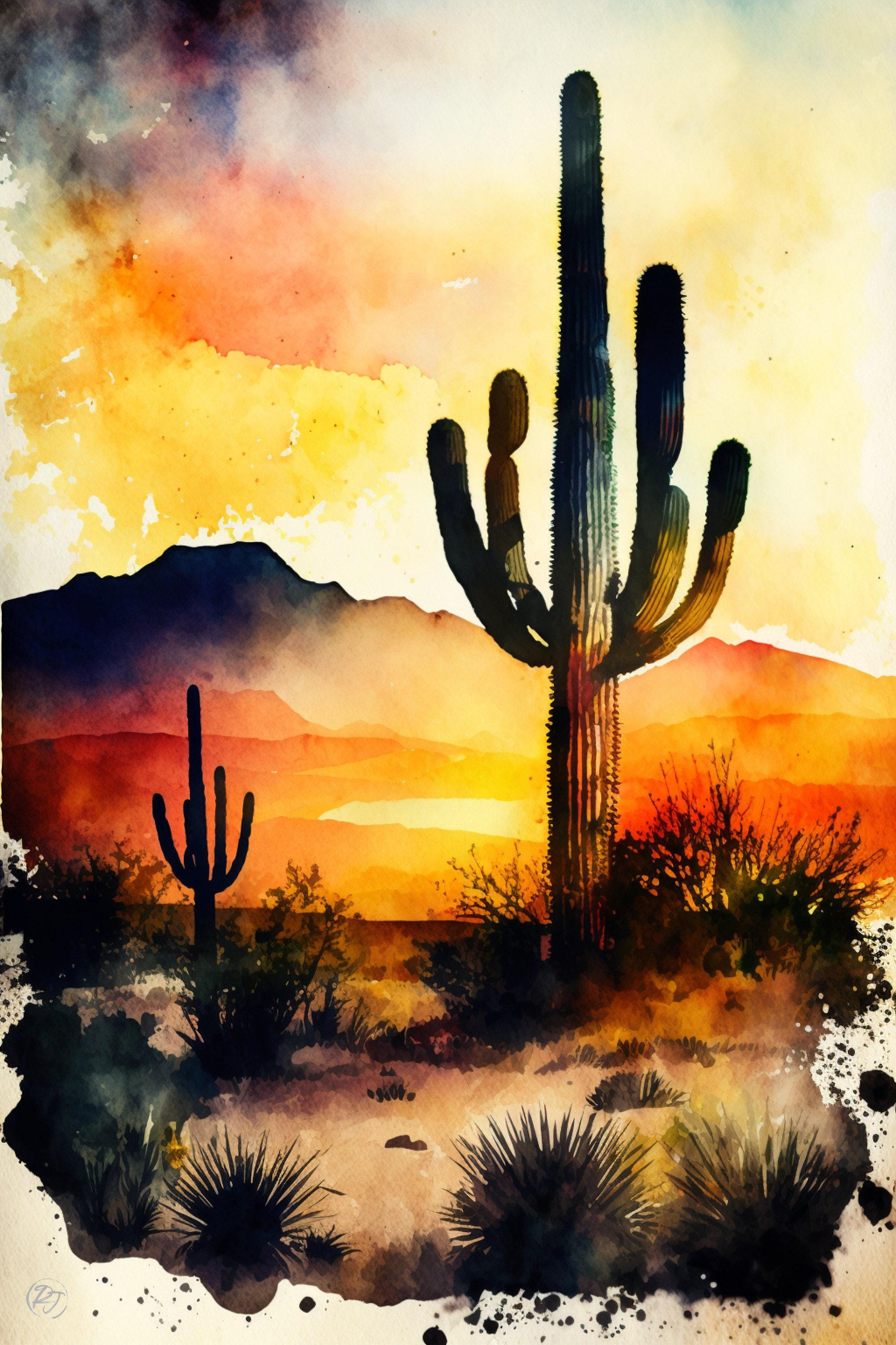 Southwestern Horizon: Watercolor Desert Print, Giclee Print on Canvas, Artist Paper, Watercolor Paper, Available in Extra Large Sizes