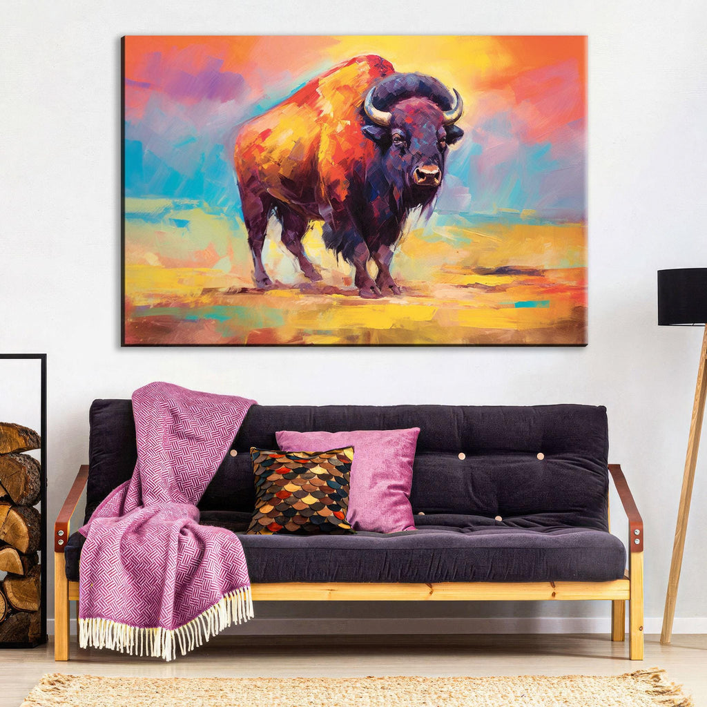 Buffalo Canvas Print | Colorful Bison Painting on Extra Large Gallery Wrapped Canvas