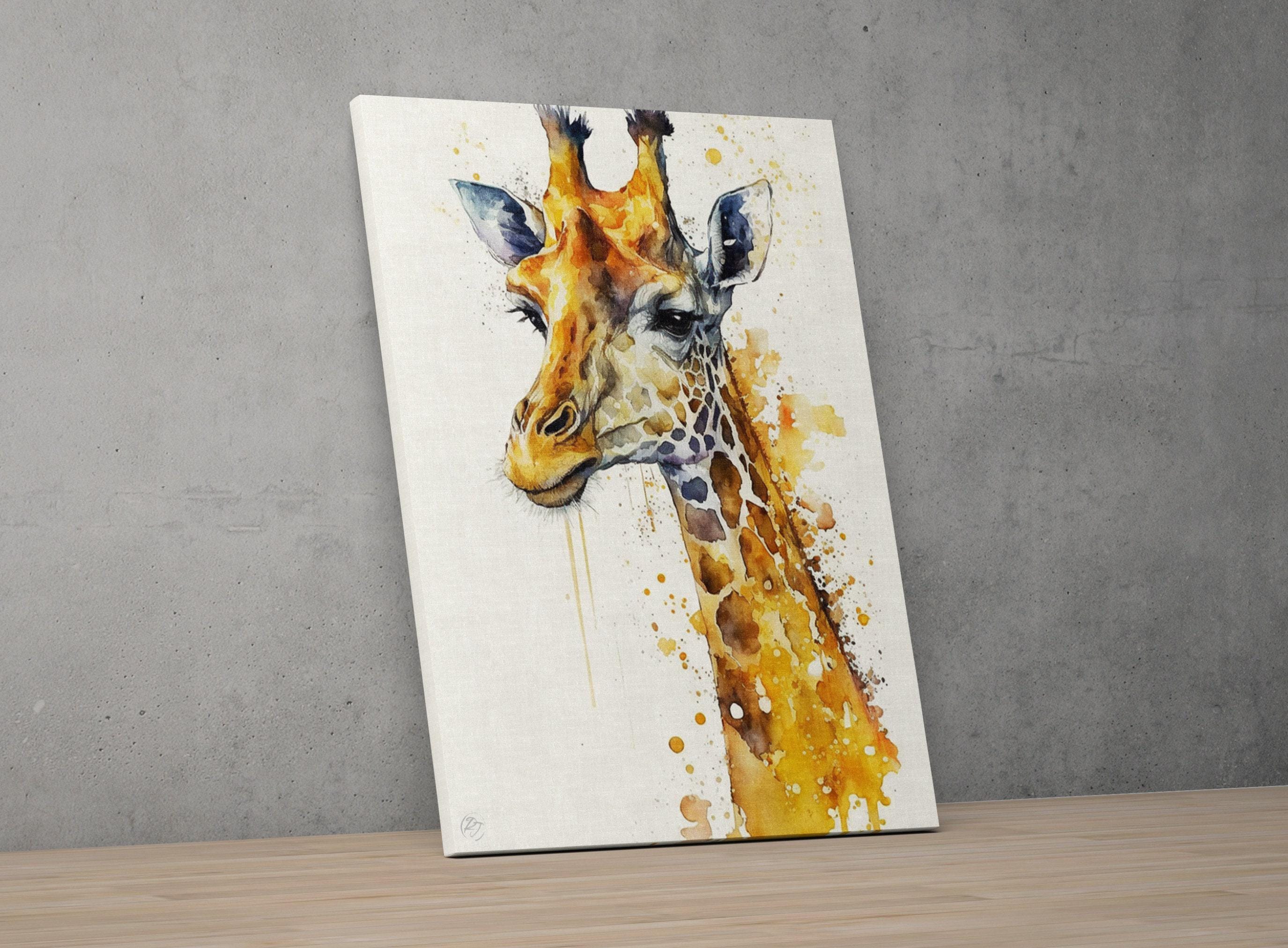 Giraffe Grace: Watercolor Giraffe Wall Art Print, Giclee Print on Canvas, Artist Paper, Watercolor Paper, Available in Extra Large Sizes