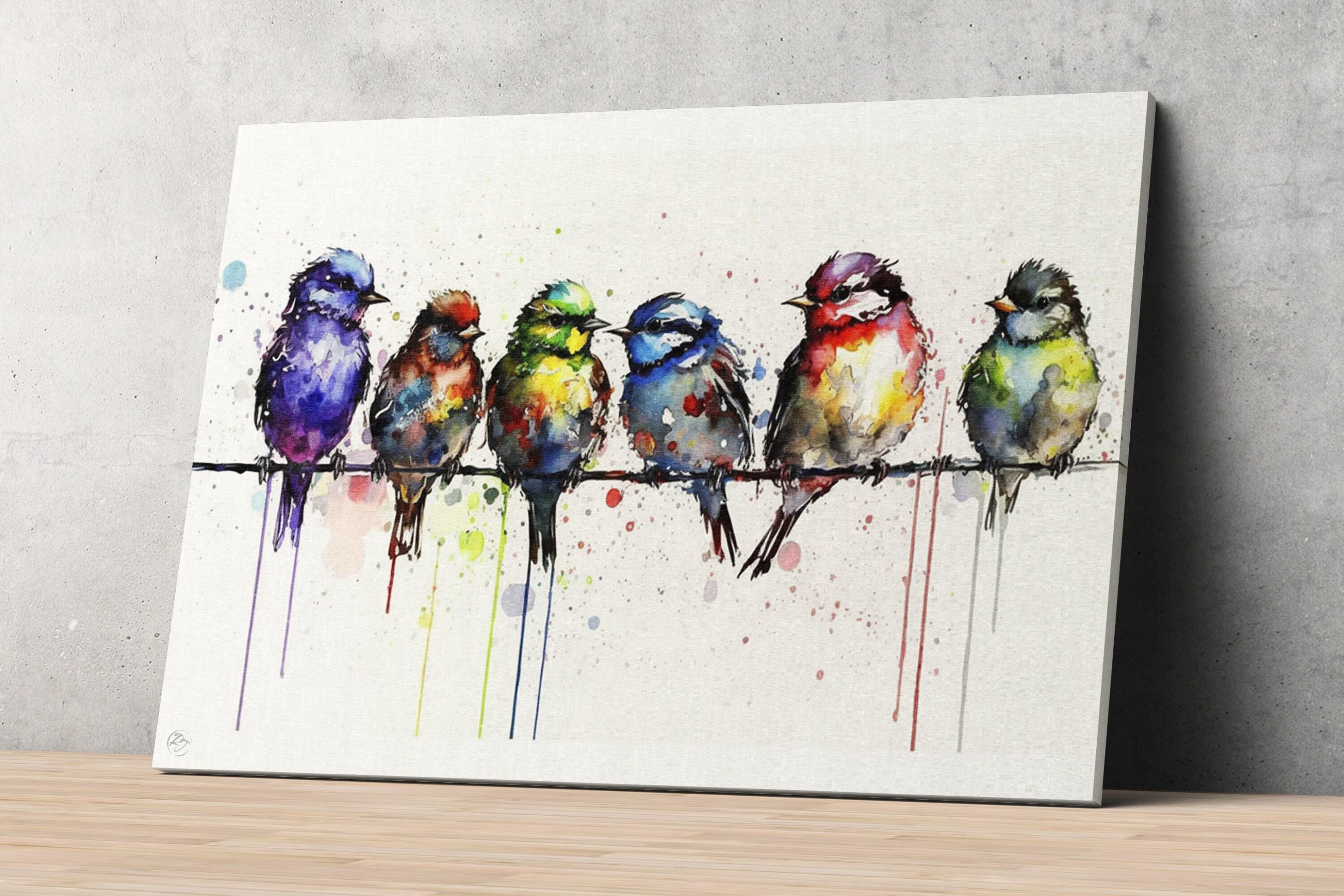 Nature's Chorus: Birds Watercolor Wall Decor Print, Giclee Print on Canvas, Artist Paper, Watercolor Paper, Available in Extra Large Sizes
