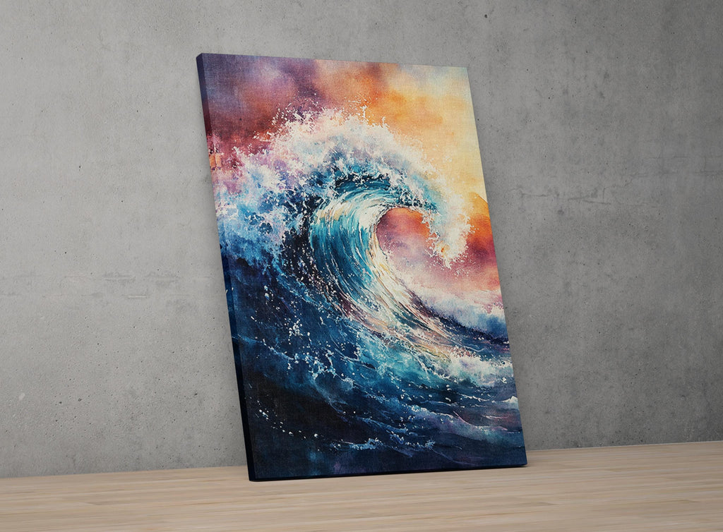 a large, vibrant, and colorful painting of a wave crashing against a concrete wall.