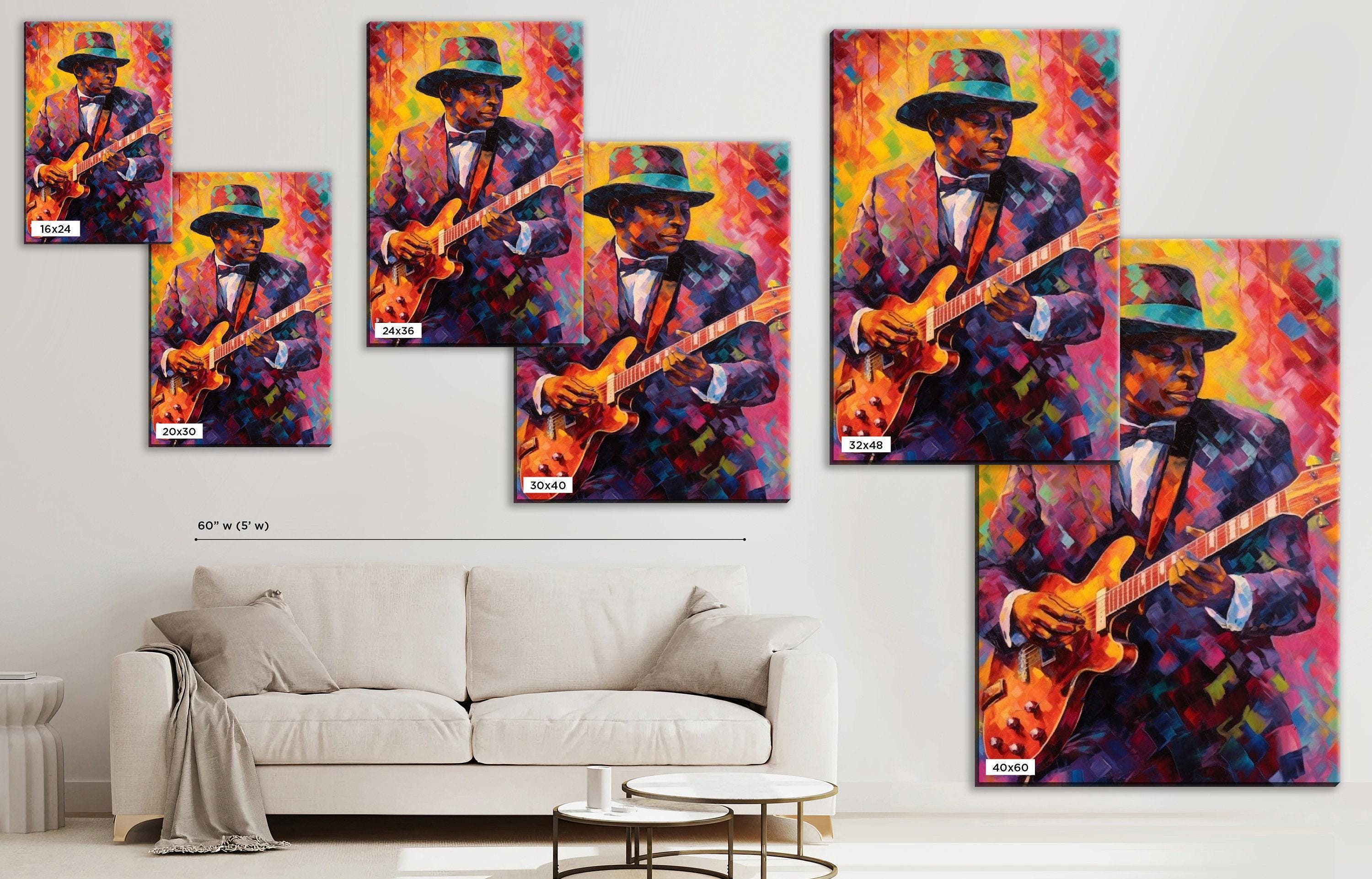 Jazz Guitarist Canvas - Large Pop Art Painting for Music Room Wall Art Decor